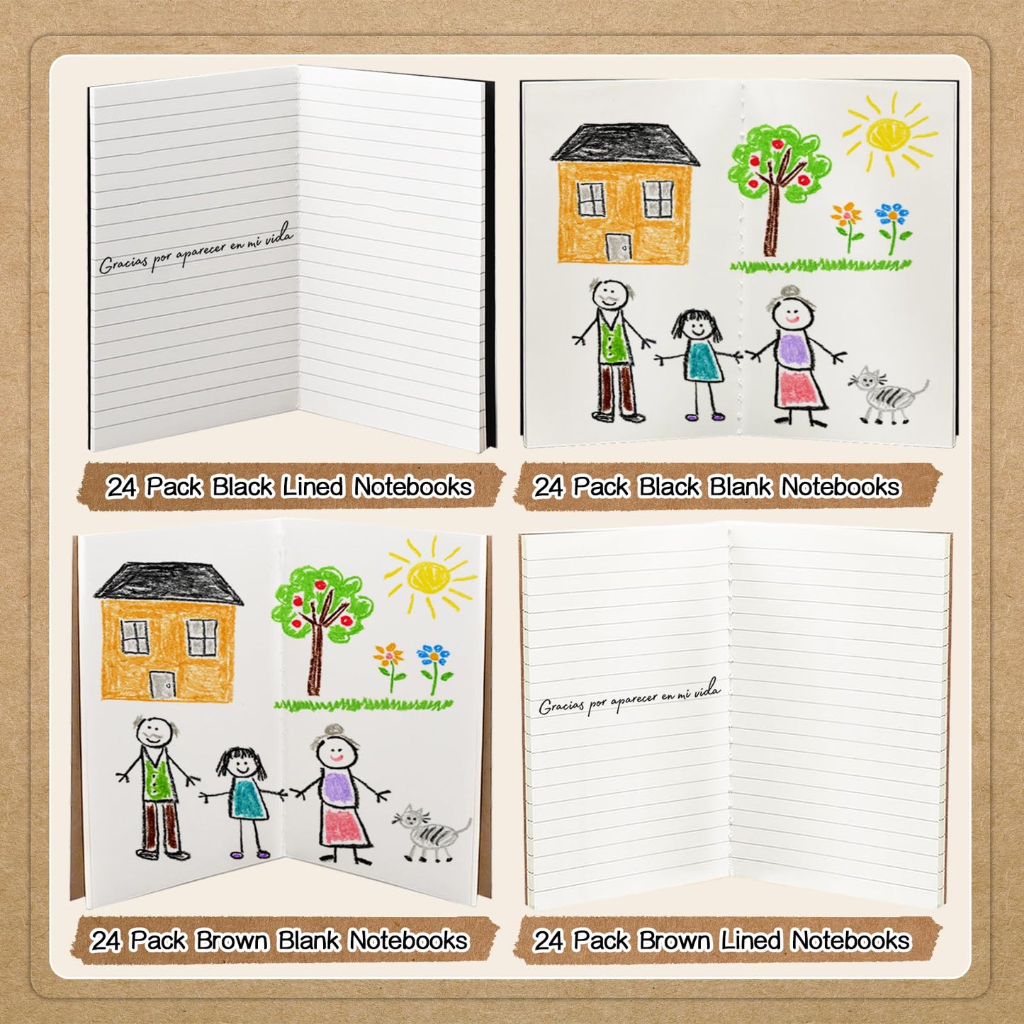 Mini Notebooks 96 Pack, Pocket Size 3.5 x 5.5 Inch Small Journals, Kraft Lined & Blank Memo Notepads for Travelers, Students, Office School Supplies (Brown & Black)
