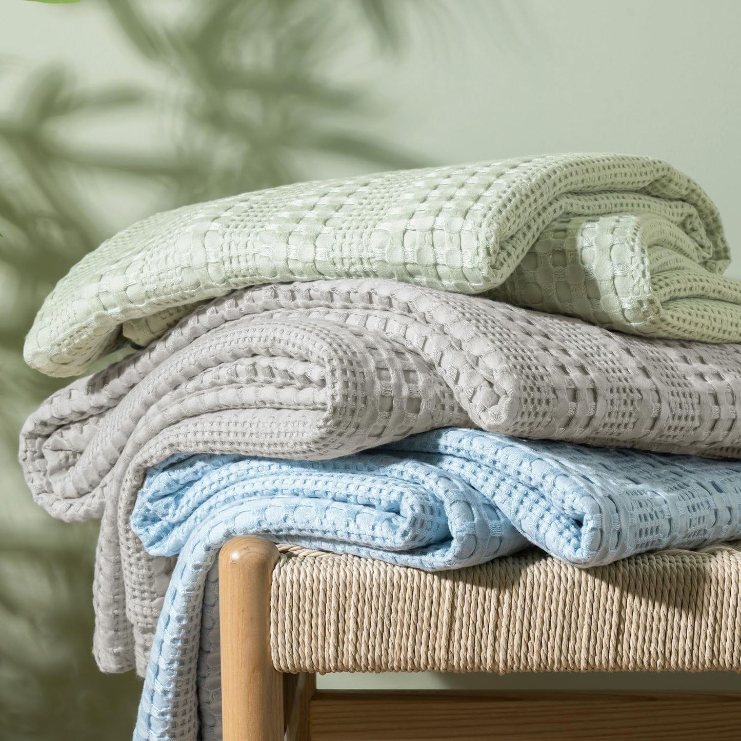 PHF Cooling Waffle Blanket King Size, Lightweight 60% Rayon Derived from Bamboo & 40% Cotton Breathable Summer Blanket for Hot Sleepers, Soft and Luxury for Bed Couch and Sofa, 104"x90", Sage Green