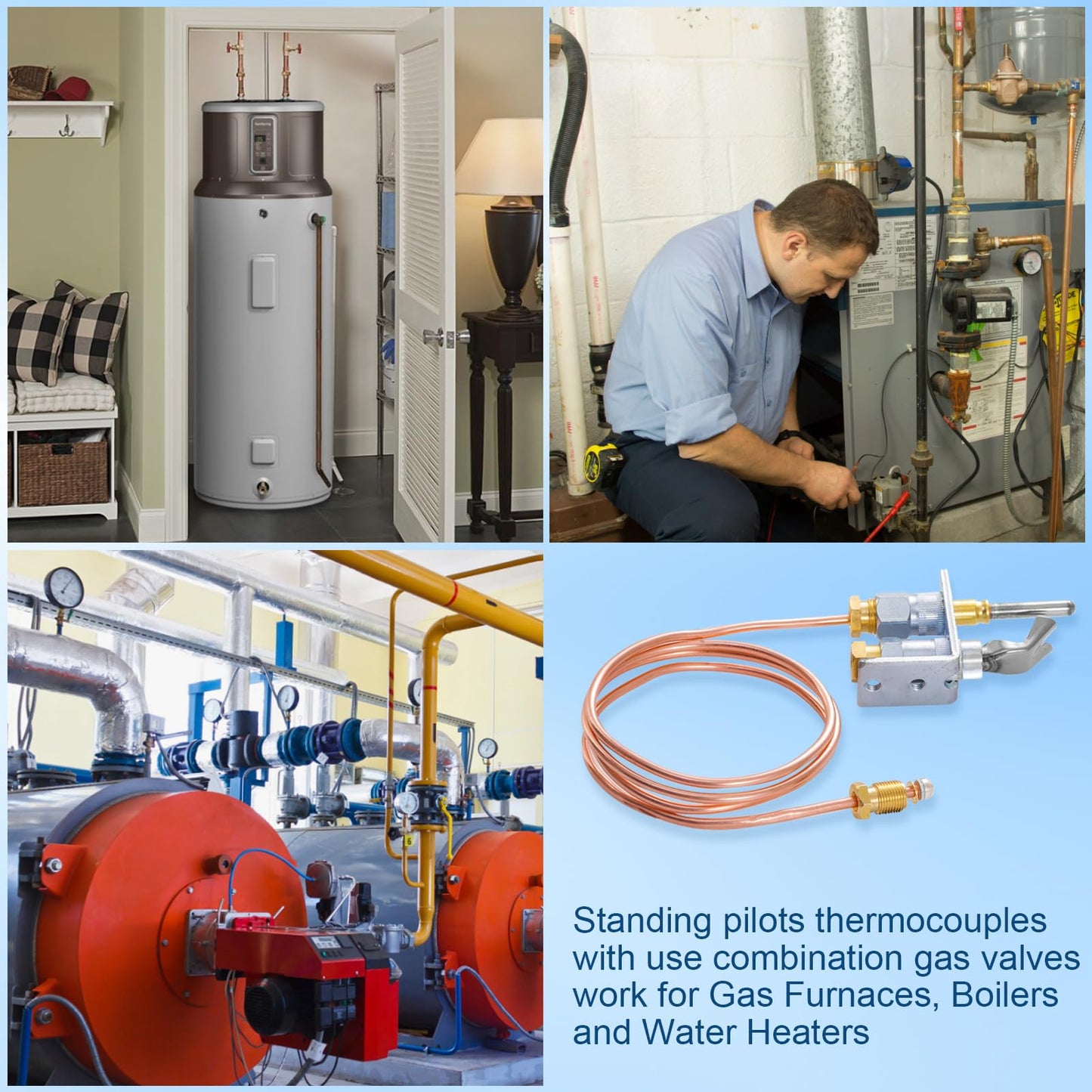 Q314A4586 Pilot Burner Assembly, Pilot Burner Flame Head and Thermocouple, Natural Gas and Propane Pilot Burner with Thermocouple Kit for Gas Furnaces Boilers Water Heater