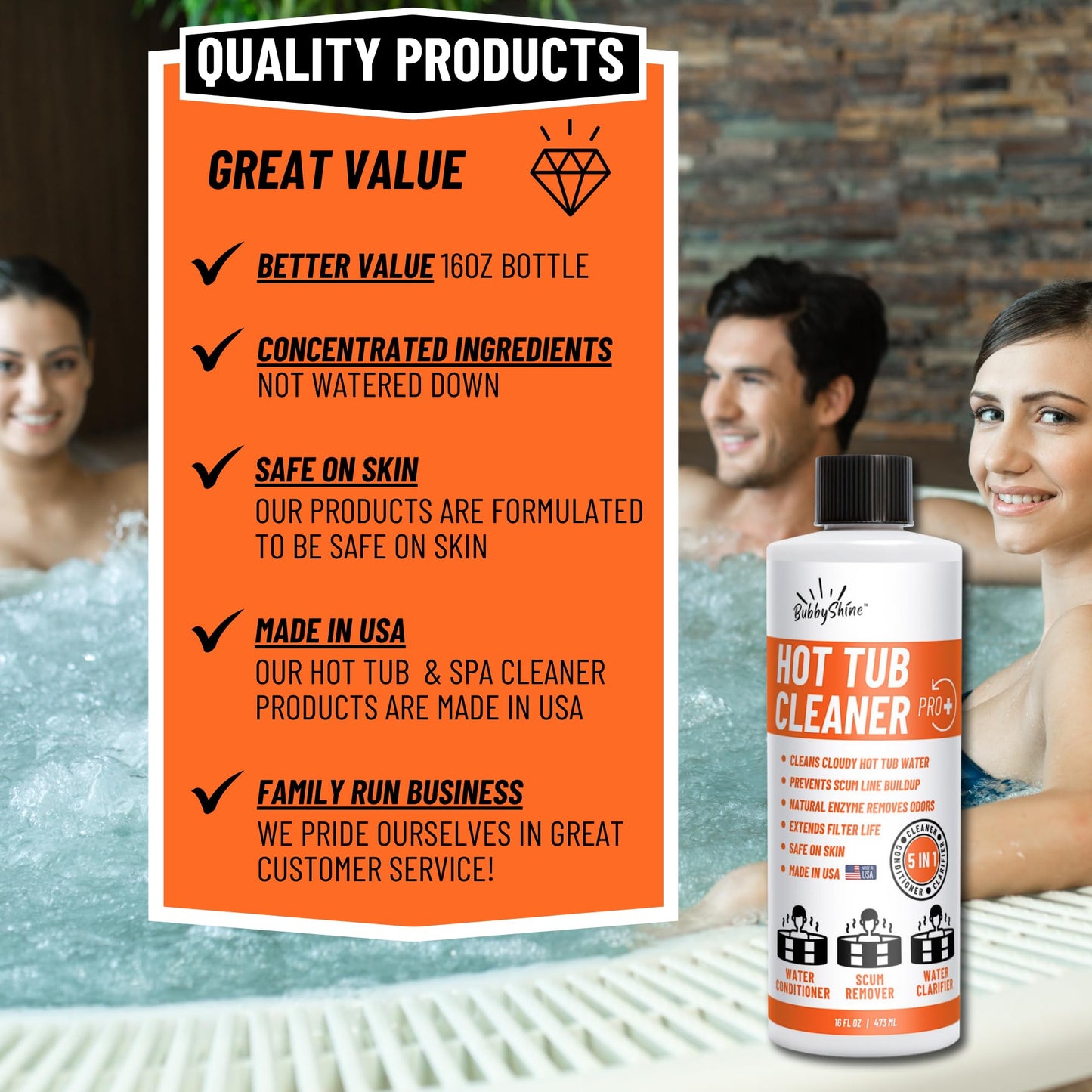 BubbyShine, 5in1 Weekly Hot Tub Cleaner - Spa Clarifier, Natural Enzyme, Conditioner, Scum Absorber, Inflatable Tub Chemicals Starter Kit, Spa Chemicals Cleaner (16 Weeks)