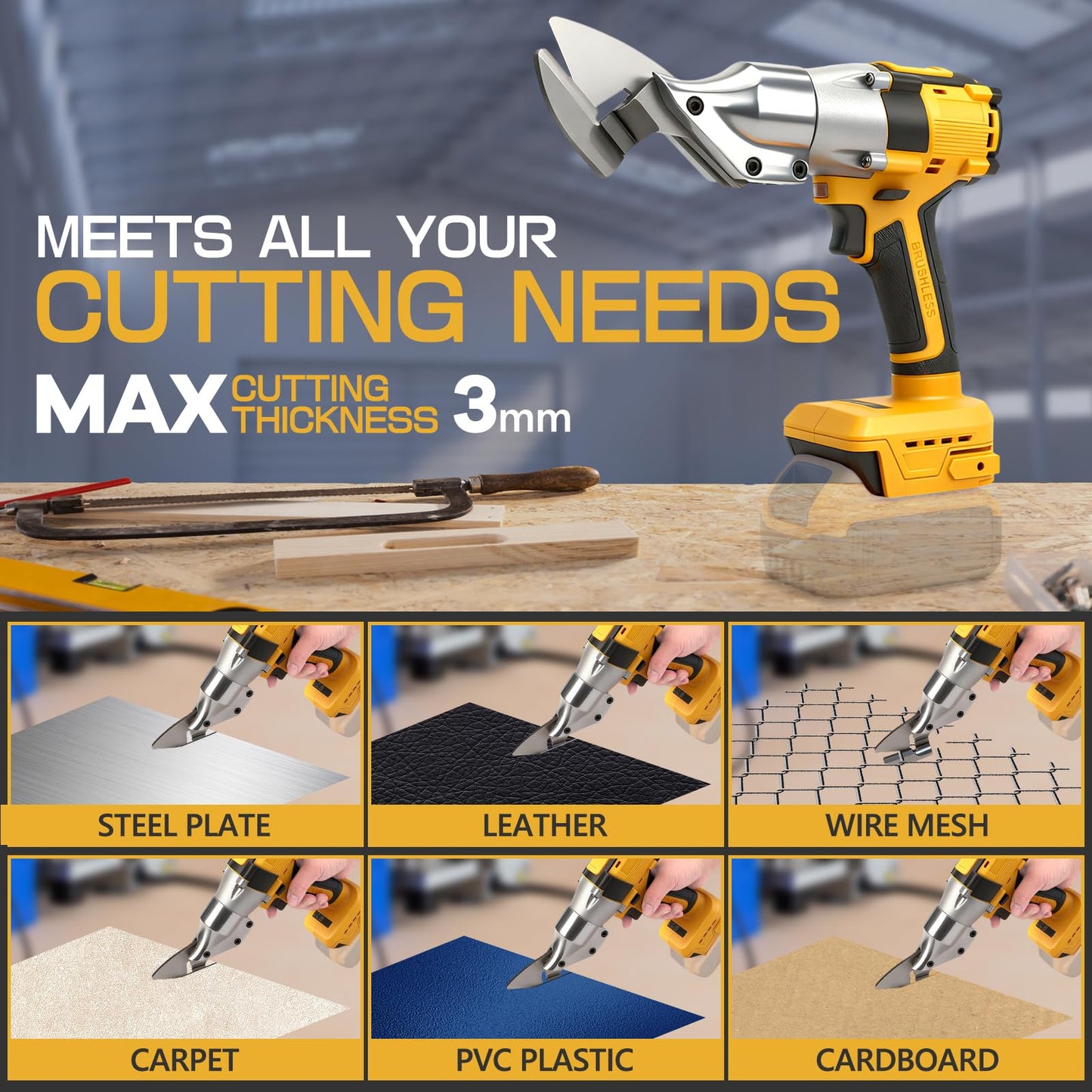 Cordless Metal Shear for DeWalt 20V Max Battery, 588N.m Electric Metal Scissors for Cutting 0-3mm Stainless Sheet, Metal, Iron, Carpet, Leather, Cardboard (Bare Tool, Without Battery)