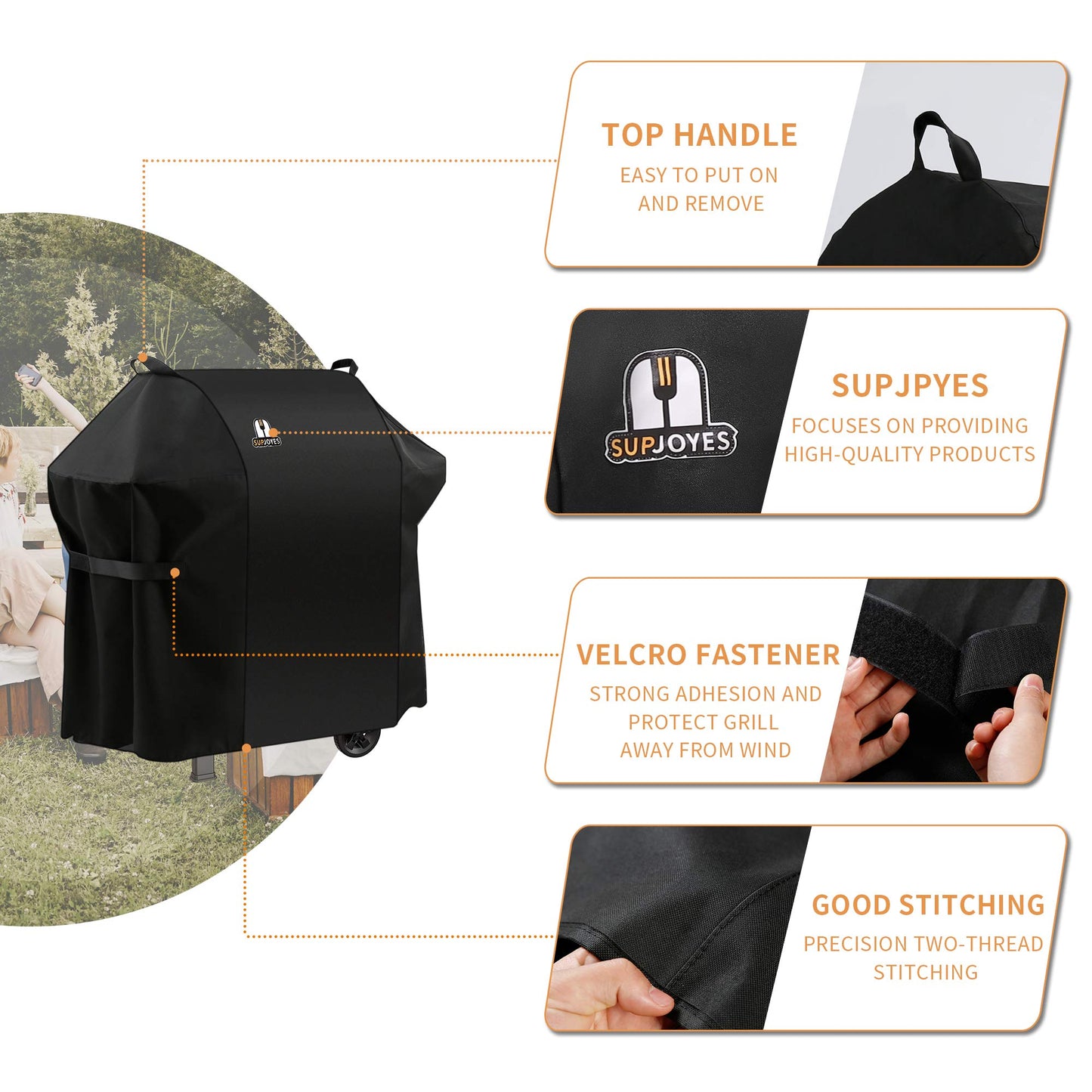 SUPJOYES BBQ Cover for Weber Spirit 200 and 300 Series, 52 Inch BBQ Grill Cover, Heavy Duty Waterproof Grill Covers