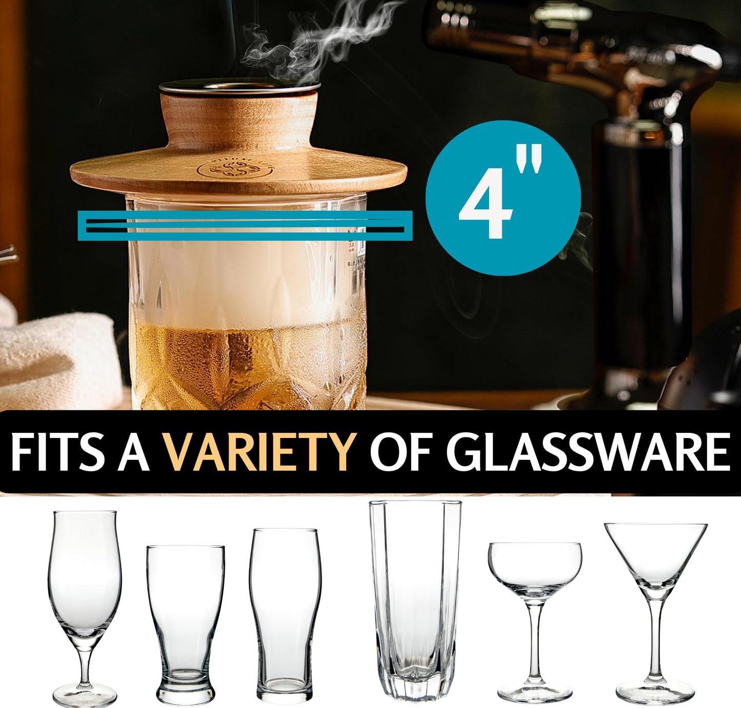 Whiskey Smoker Kit - Cocktail Smoker with Torch, 2 Ice Ball Makers, 6 Flavors Wood Chips, 2 Custom Burn Guard Filters - Old Fashioned Smoker Kit - Drink Smoke Infuser - Fumoir a Whisky