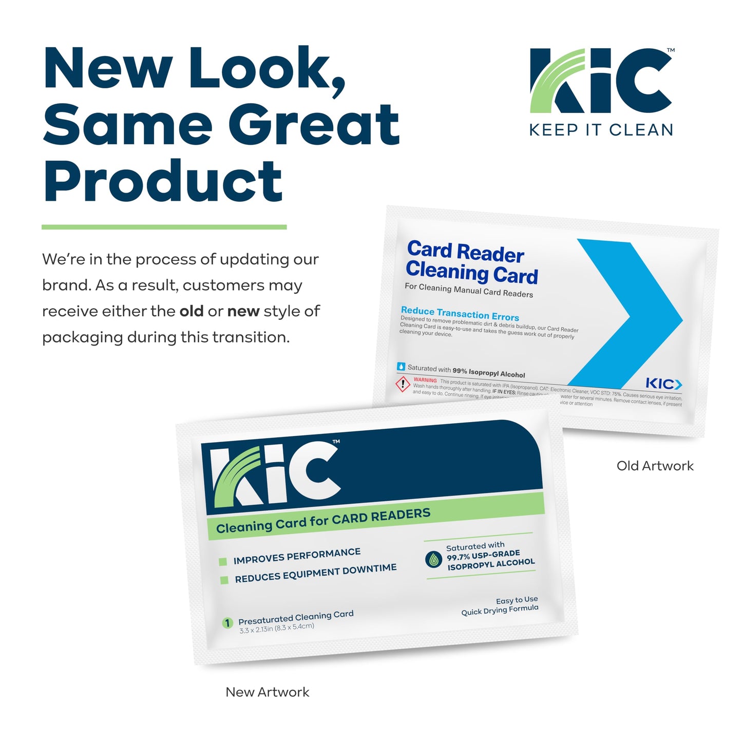KICTeam - Cleaning Cards for Swipe Card Readers, Time/Badge Readers, Hotel Door Readers & More (50 Cards) - Presaturated with Quick Drying Solution - Made in USA