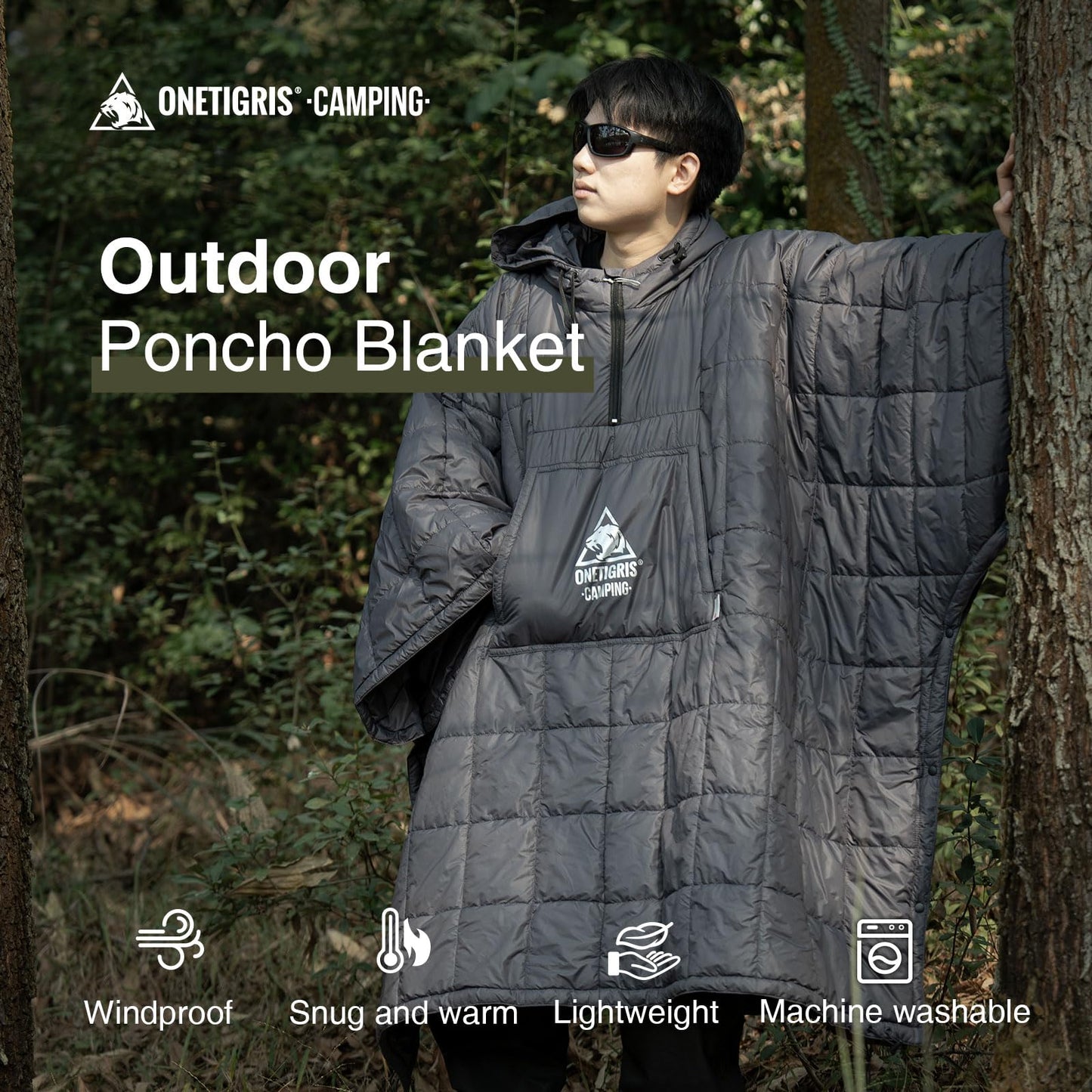 OneTigris Camping Blanket with Recycled 3M Thinsulate Insulation,Wearable Hoodie Blanket | Ultralight Water-Resistant Warm Camping Blanket for Outdoor, Hiking, Stadium