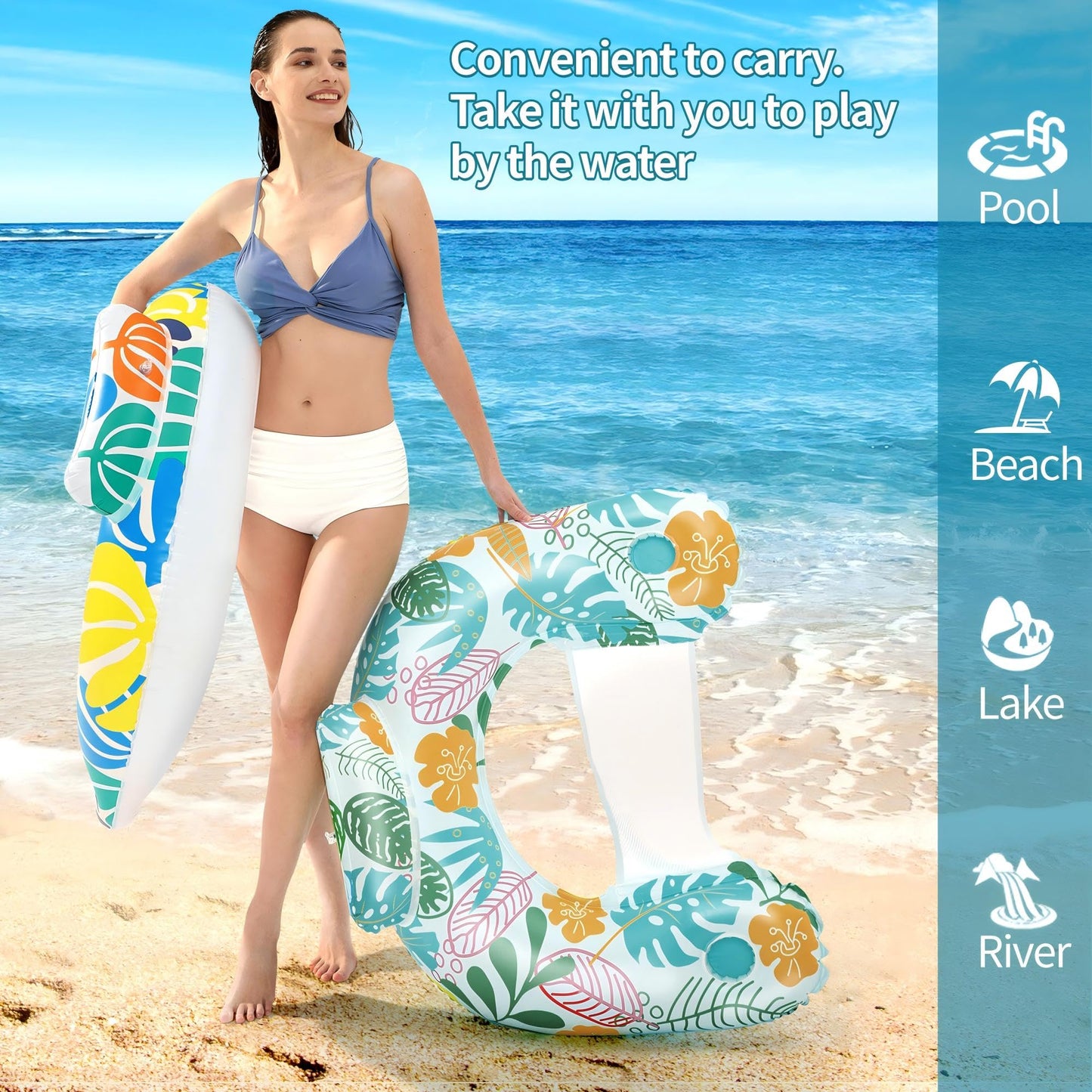 2 Pack Inflatable Pool Float Chair Pool Floating Comes with Two Cup Holders and Ergonomic headrest Great for Pool Party River Lake Beach Bring Leisure and Relaxation to Adult Summer