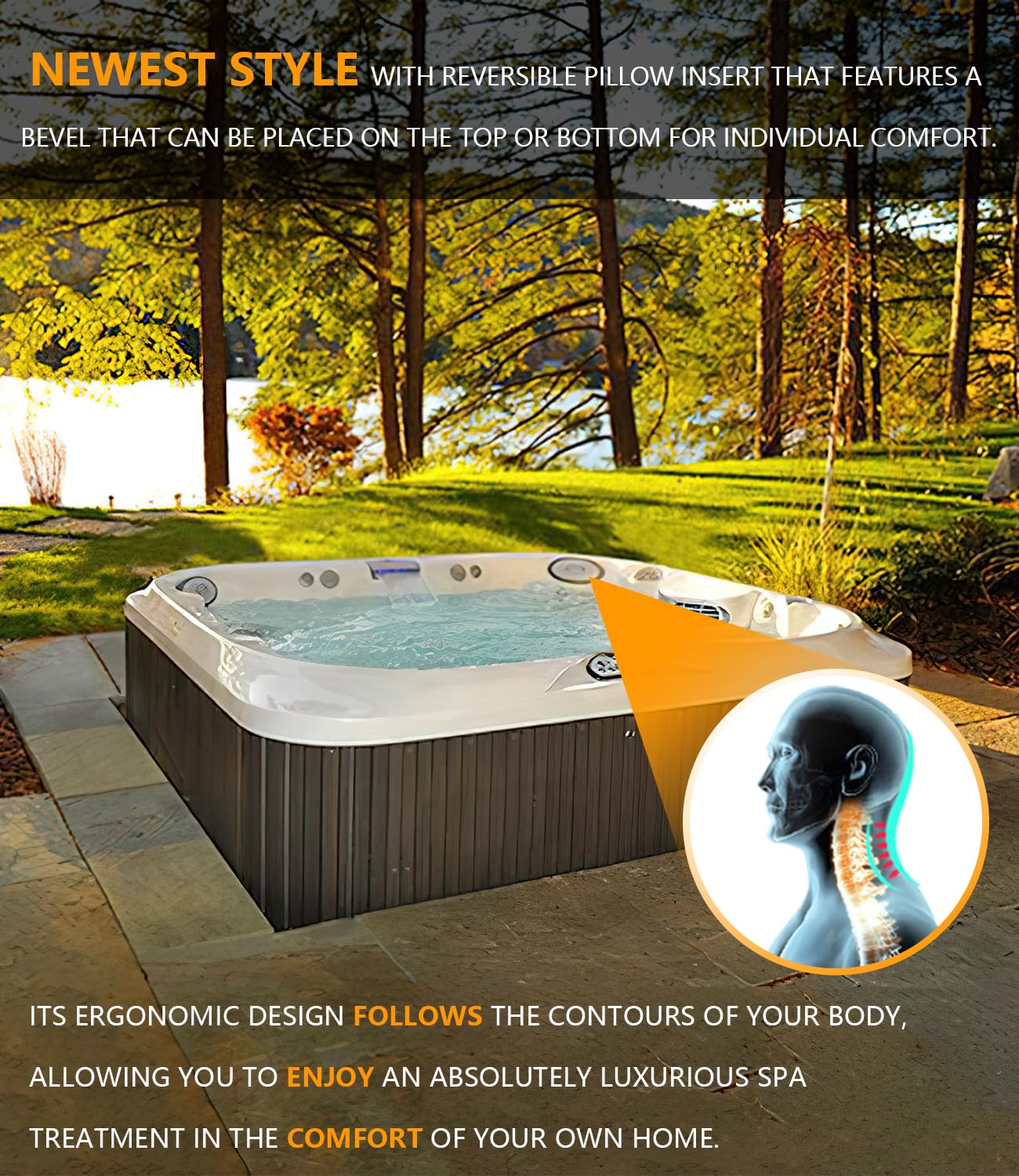 4PCS 2472-826 Oval Pillow Insert (2455-104) + Back Mount (2455-105) Replacement for Jacuzzi J-300 Series 2007+ Pillow Headrest