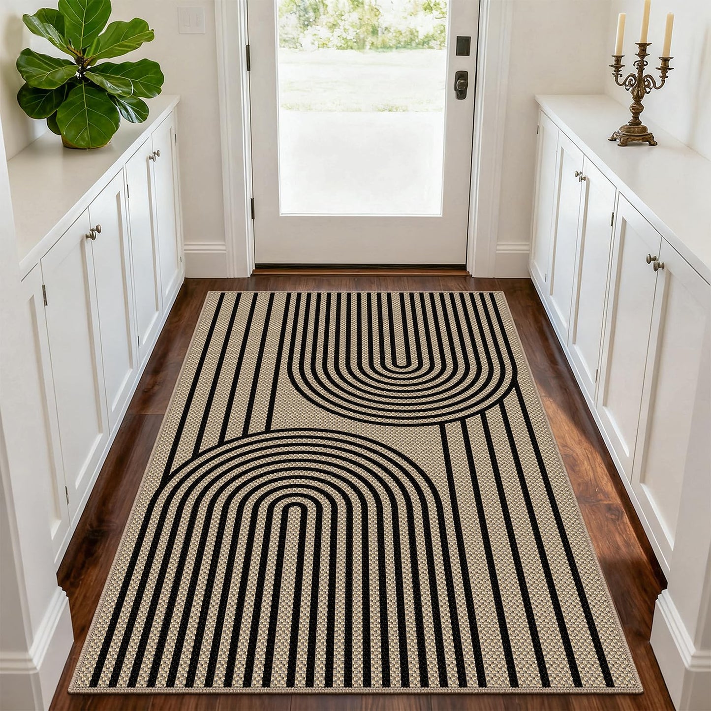 Easy Jute 3x5 Indoor Outdoor Rug, Non-Slip Absorbent Dirt Resist Front Back Door Mat, Washable Low-Profile Doormat Area Rugs for Entryway, Bedroom, Front Door, Inside Entrance, Kitchen, Black