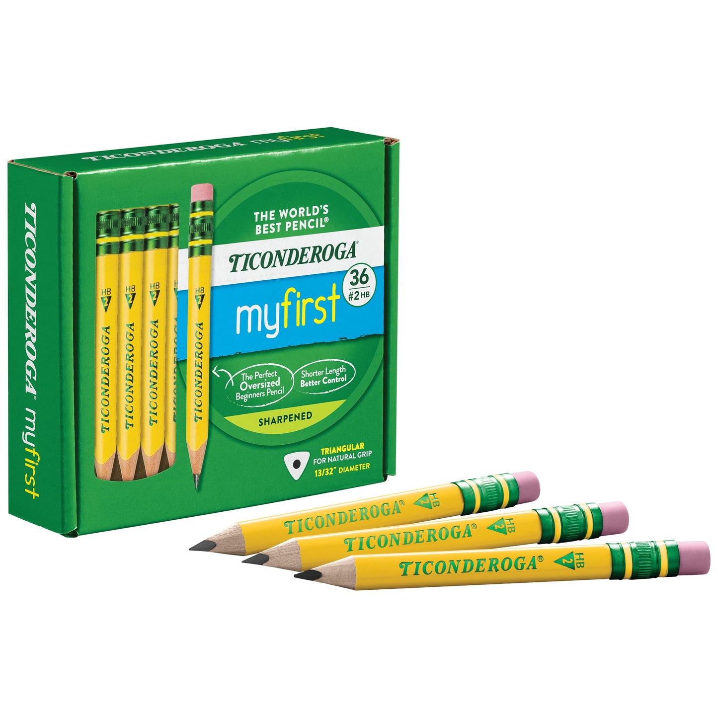 Ticonderoga My First Short Triangular Wood-Cased Pencils, #2 HB Soft, Yellow, 36 Count