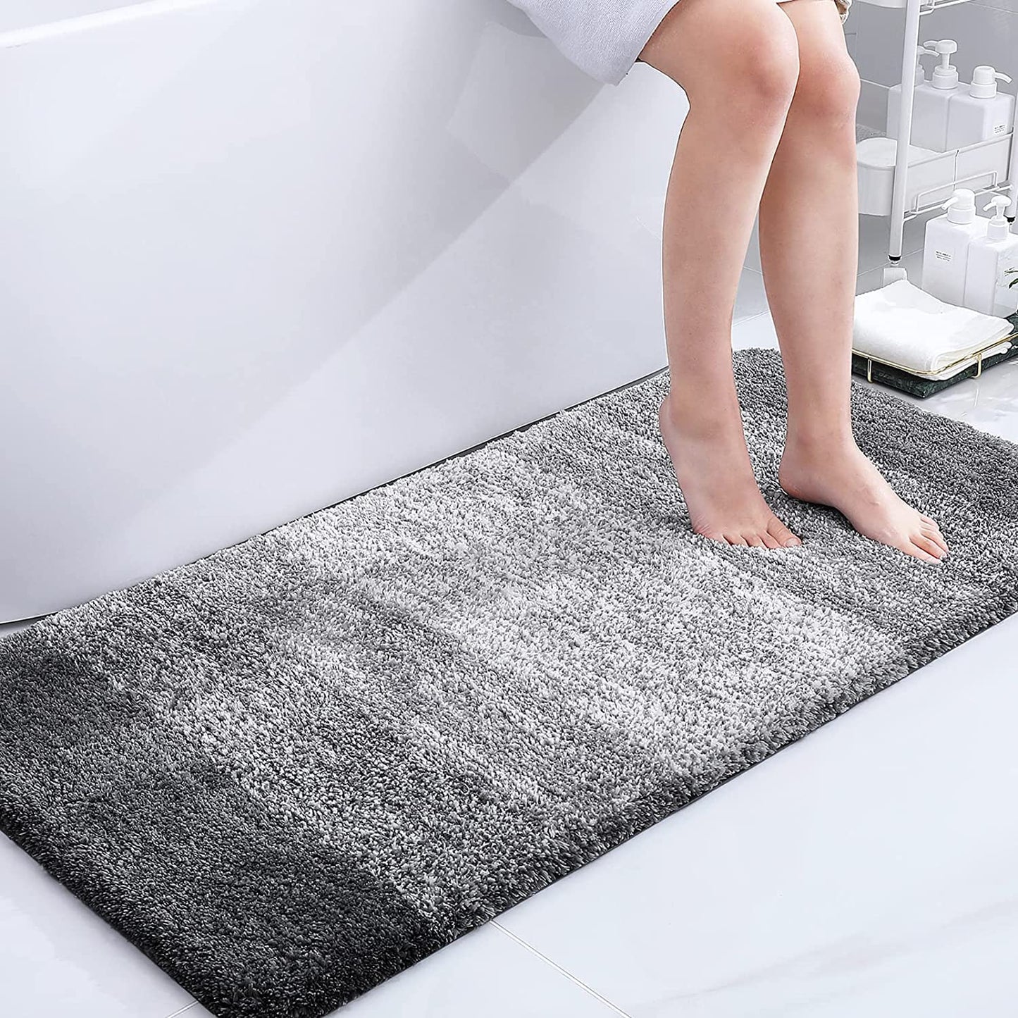 OLANLY Luxury Microfiber Bath Mat, Extra Soft and Absorbent Bathroom Mat, Non-Slip Plush Shaggy Bathroom Rug, Machine Wash Dry, Bath Rugs for Bathroom Floor, Tub and Shower, 24x47, Grey