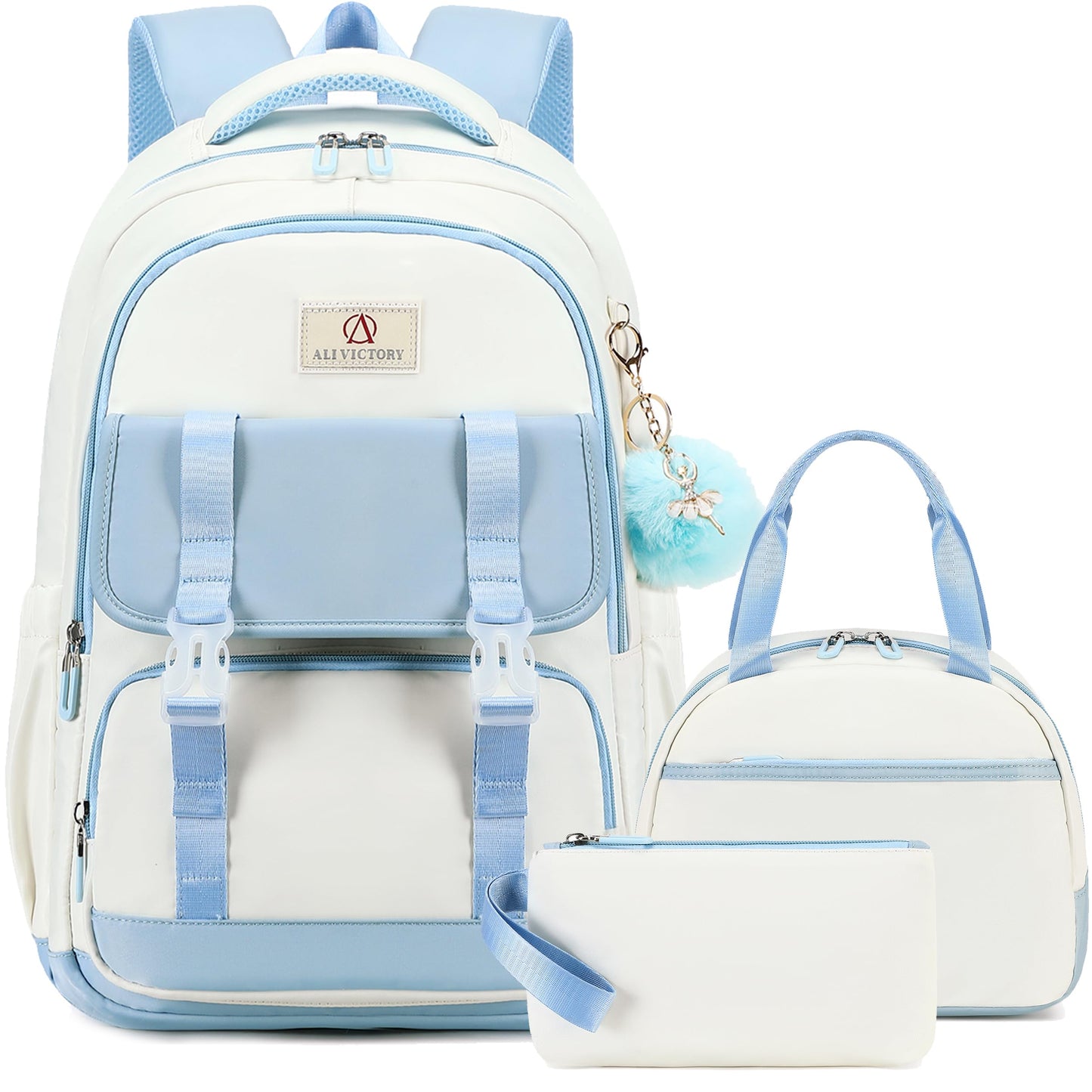 AO ALI VICTORY Laptop Backpack 16 Inch Kids Elementary Middle High School Bag College Backpacks Women Work Business Back Pack Travel Rucksack Large Bookbag for Teens Girls Womens Students,Blue Set