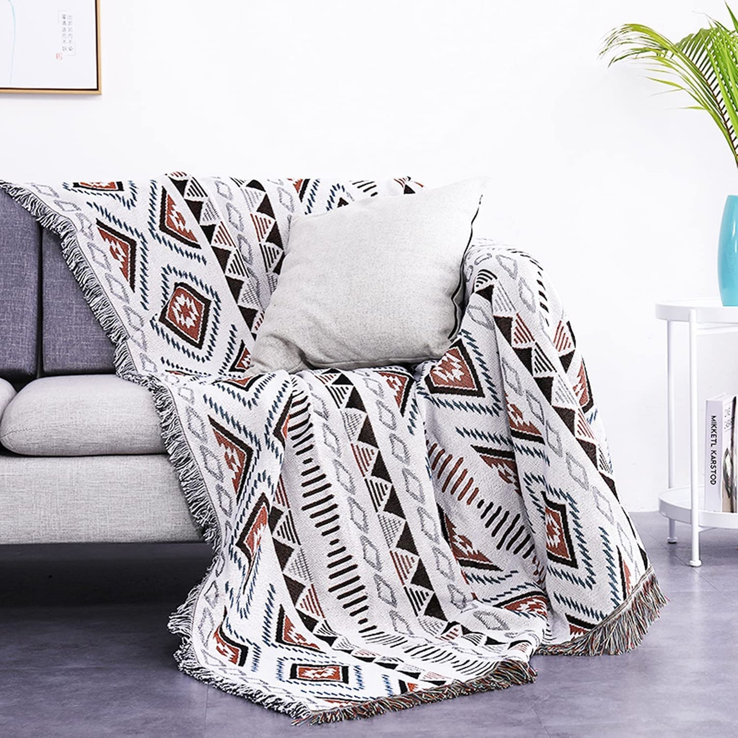 Southwest Throw Blankets Aztec Blanket with Tassels Reversible Southwestern Navajo Throw Blanket for Couch Chair Sofa Bed Outdoor Beach Travel 63"x51"