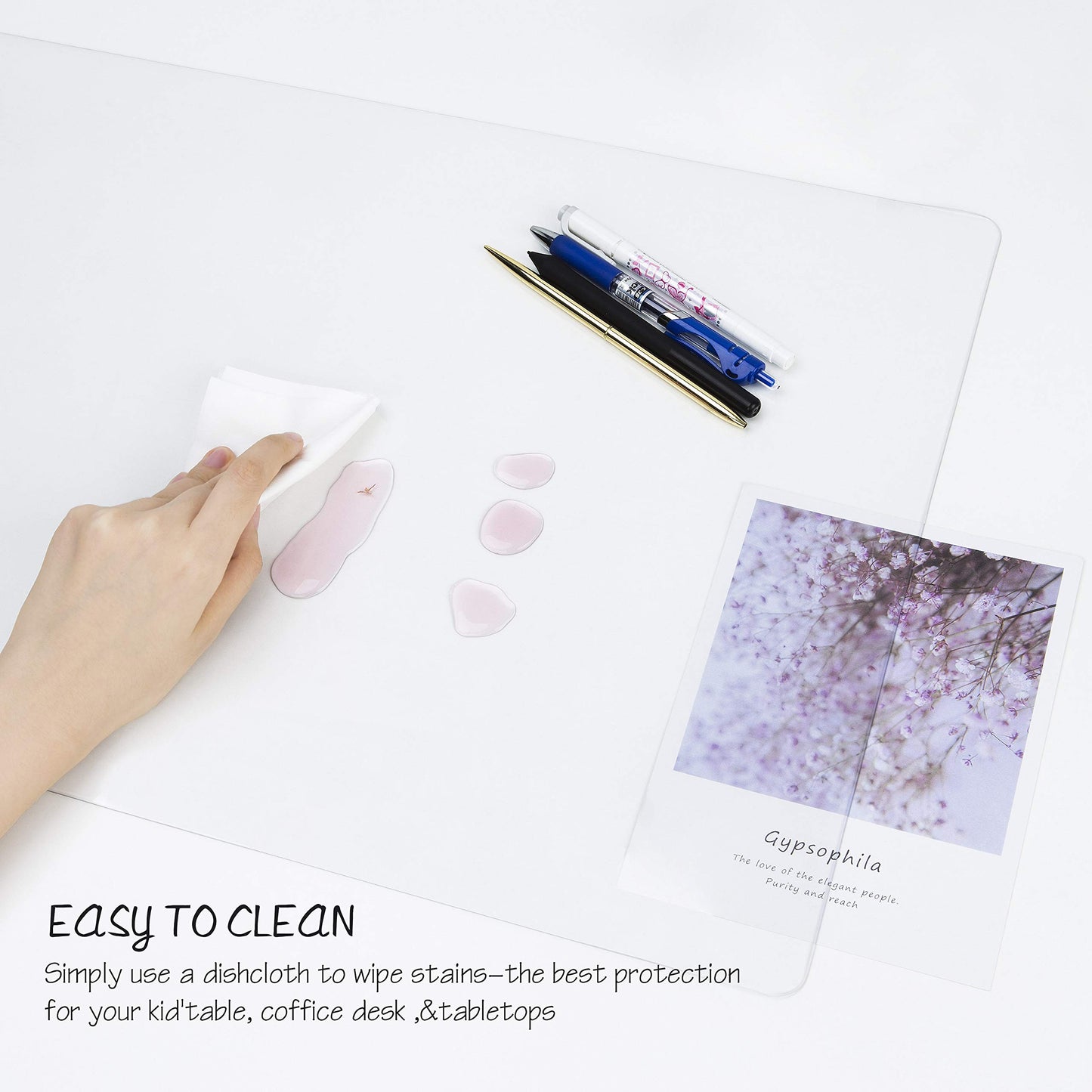 Oterri Clear Desk Mat, 48" x24” Table Protector, Heat Resistant & Waterproof PVC Round Edge Durable Desk Protect Mat, Anti-Static Clear Table Cover Protector