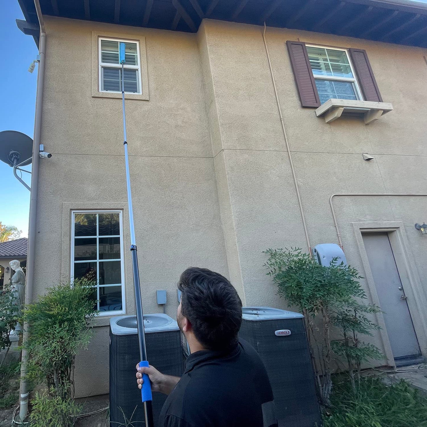 Hicavar 30 Foot High Ceiling Fan Duster with 6-18 Foot Extension Pole, Extendable Reusable Cobweb, Feather, Window Cleaning Squeegee Kit