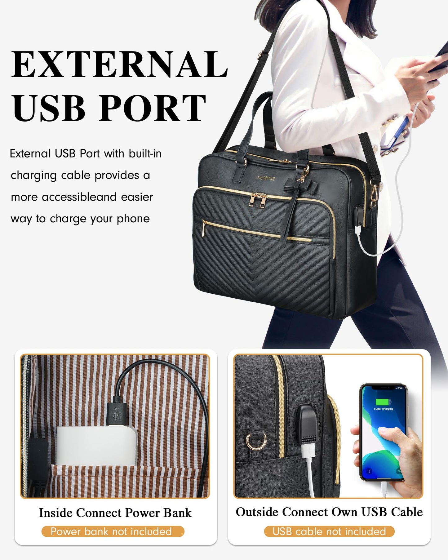 Taygeer 17 Inch Laptop Bags for Women,Large Convertible Quilted Briefcase Backpack with USB Port, Waterproof Leather Work Tote Bags,Shoulder Computer Handbags for Office Business, Black