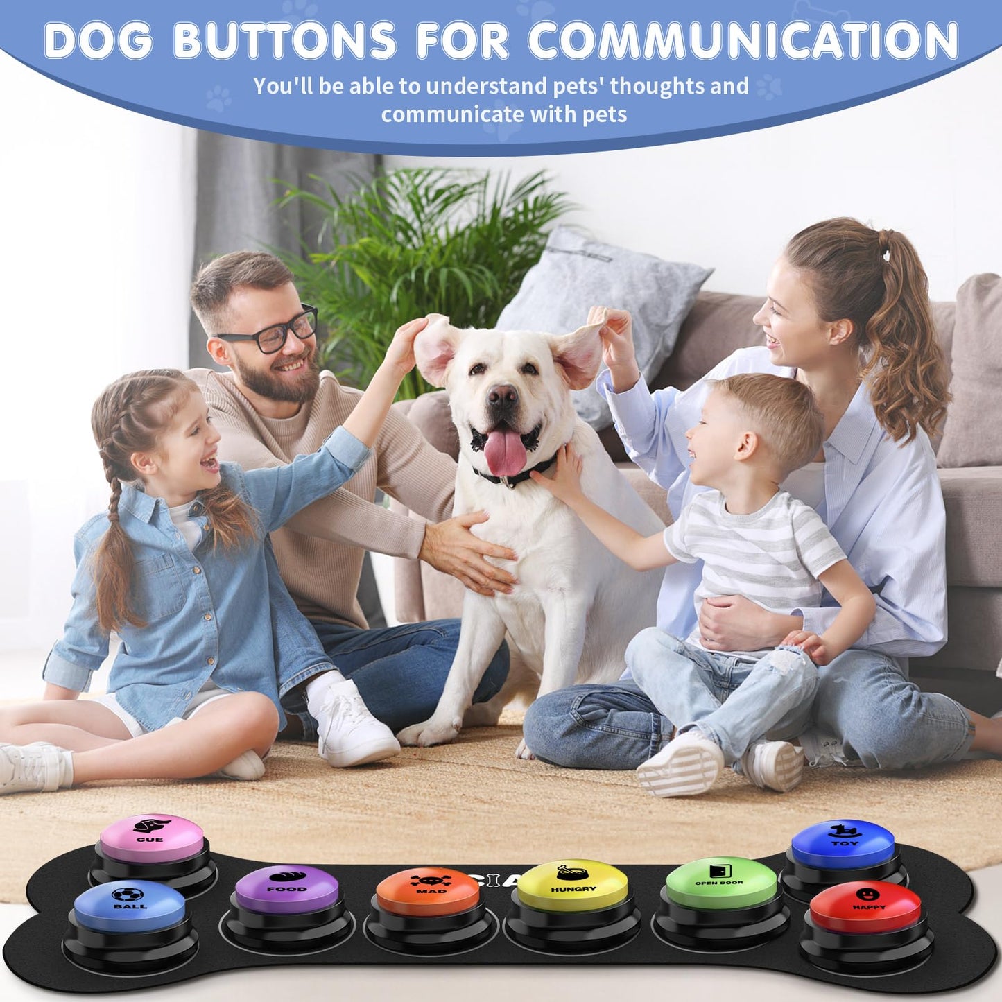Dog Buttons for Communication,8 PCS 30s Recordable Voice Pet Training Button,with Training Manual Book+16 AAA Batteries+24 Scene Modes+1Dog Button Mat (Dog Buttons for Communication)