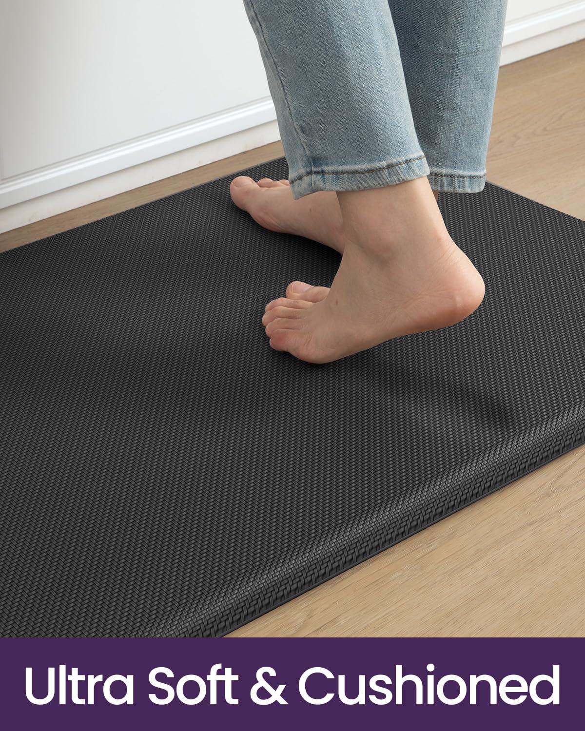 DEXI Kitchen Mats for Floor Anti Fatigue Standing Desk, 3/4 Inch Extra Thick Waterproof Runner Rug, Non Slip Cushioned Comfort for Office, Laundry Room, 20x39, Black