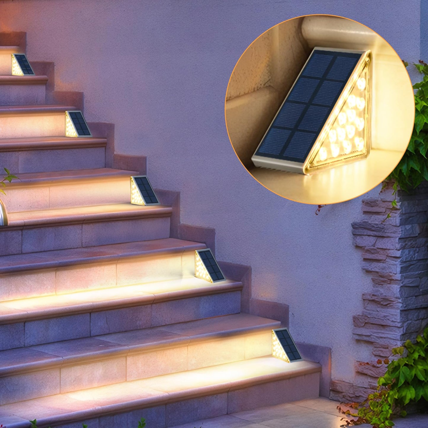 Fohil 6 Pack Solar Stair Lights, Solar Step Lights Outdoor Decor Waterproof LED Solar Deck Lights for Yard, Patio, Garden, Walkways, Front Door, Pathway, Driveway, Porch, Warm White