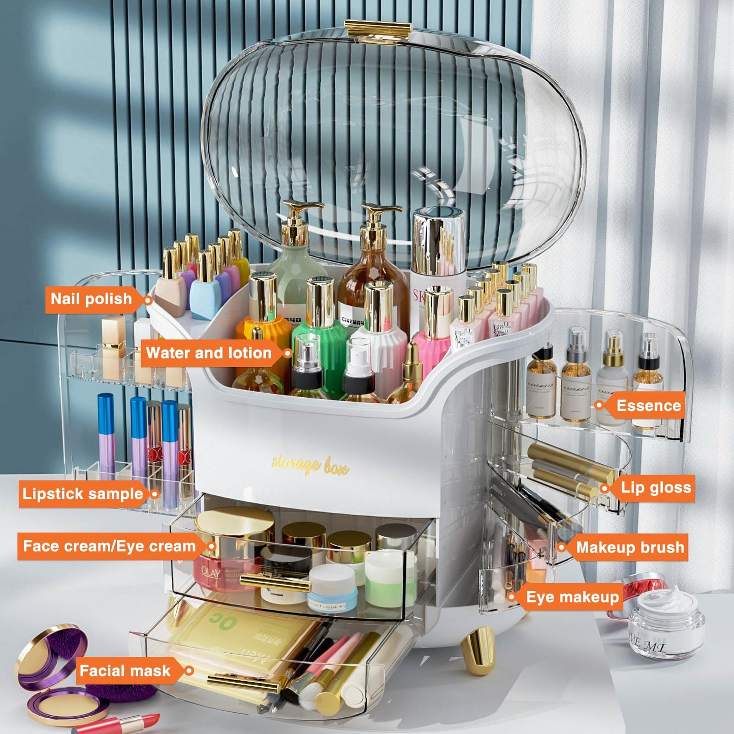 Large Capacity Makeup Organizer Countertop Vanity Organizer Waterproof & Dustproof Skincare Storage For Bedroom Bathroom Multi-style Clear Lady
