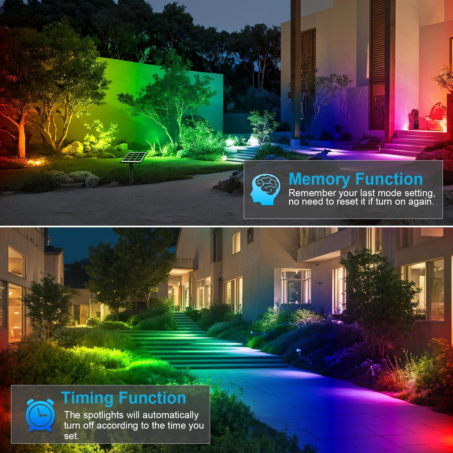 MEIHUA Solar Spot Lights Outdoor Color Changing, 6 in 1 Solar Landscape Lighting RGB Spotlights with Remote Control, IP66 Waterproof Solar Lights Outdoor Garden for Pathway Yard Pool Tree