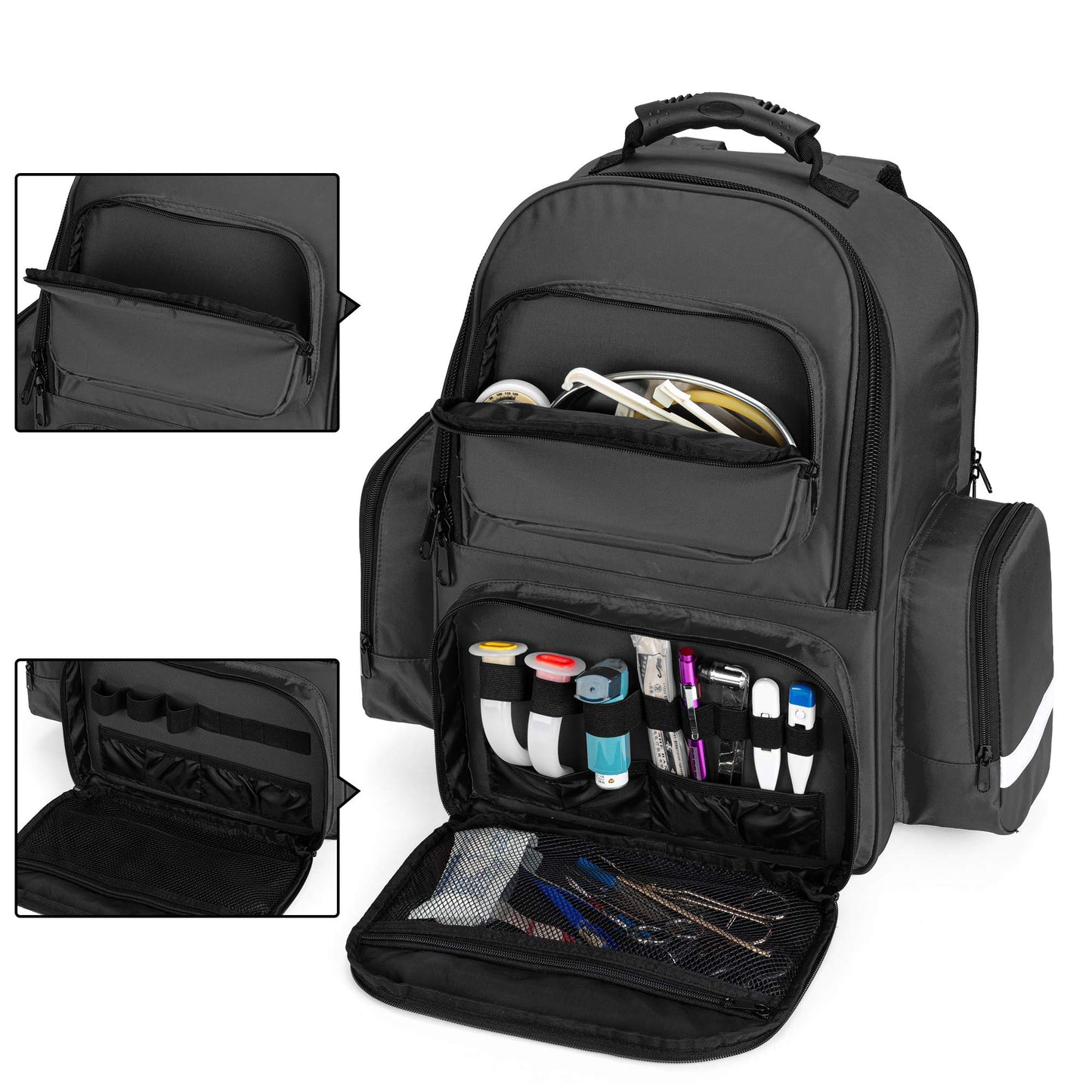 Trunab Large First Responder Bag Trauma Backpack Empty, Emergency Medical Bags Storage Jump Bag Pack for EMT, EMS, Police, Firefighters, Black (Patented Design)