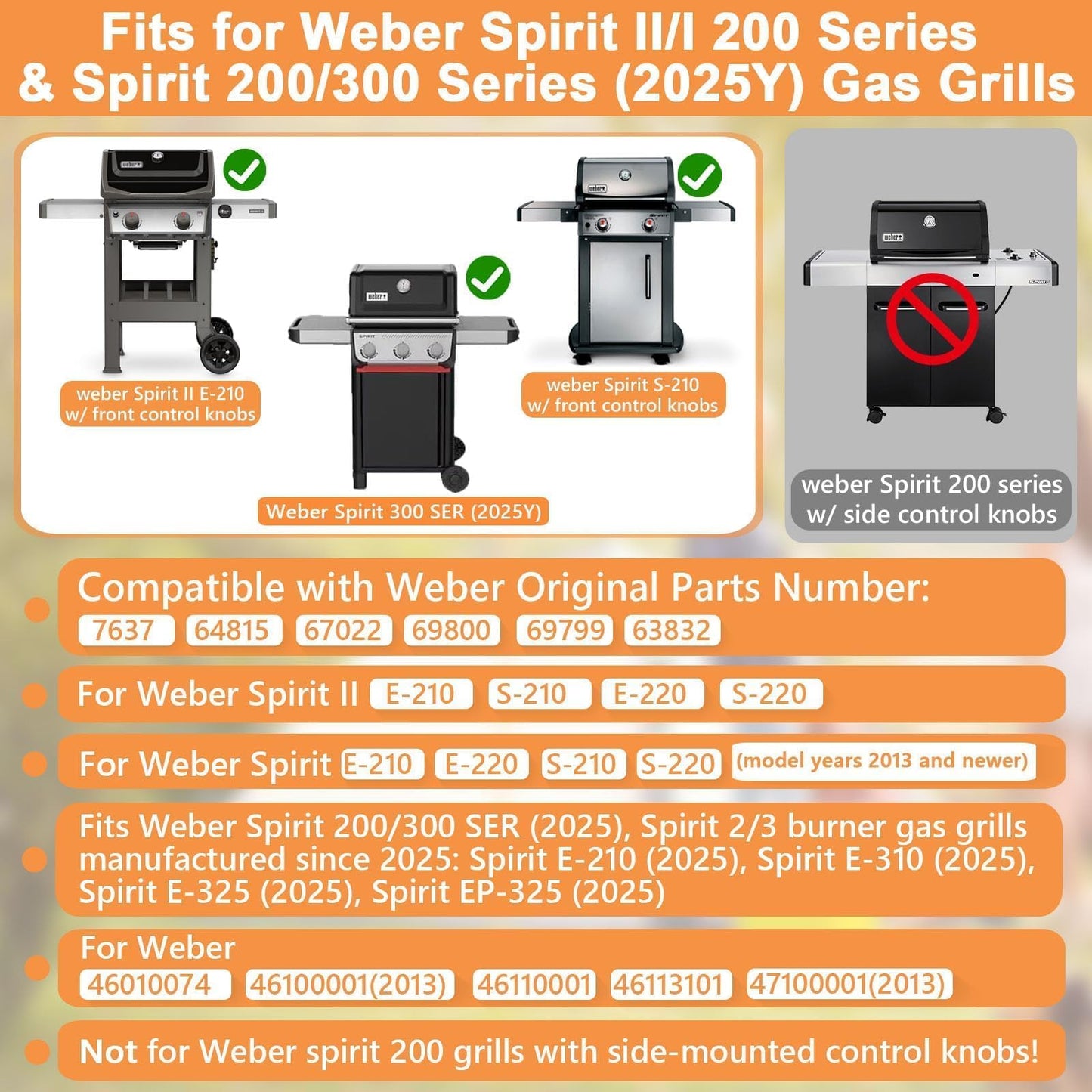 7637 Spirit II Grill Grates for Weber Spirit 2 Grill Parts GS4 Spirit II/I 200 SER E210 S210 E220,Webber Spirit 200/300(2025 Y) Replacement for Weber Grill Grate 7849 67022 69800 69799 Cast Iron 17.5"