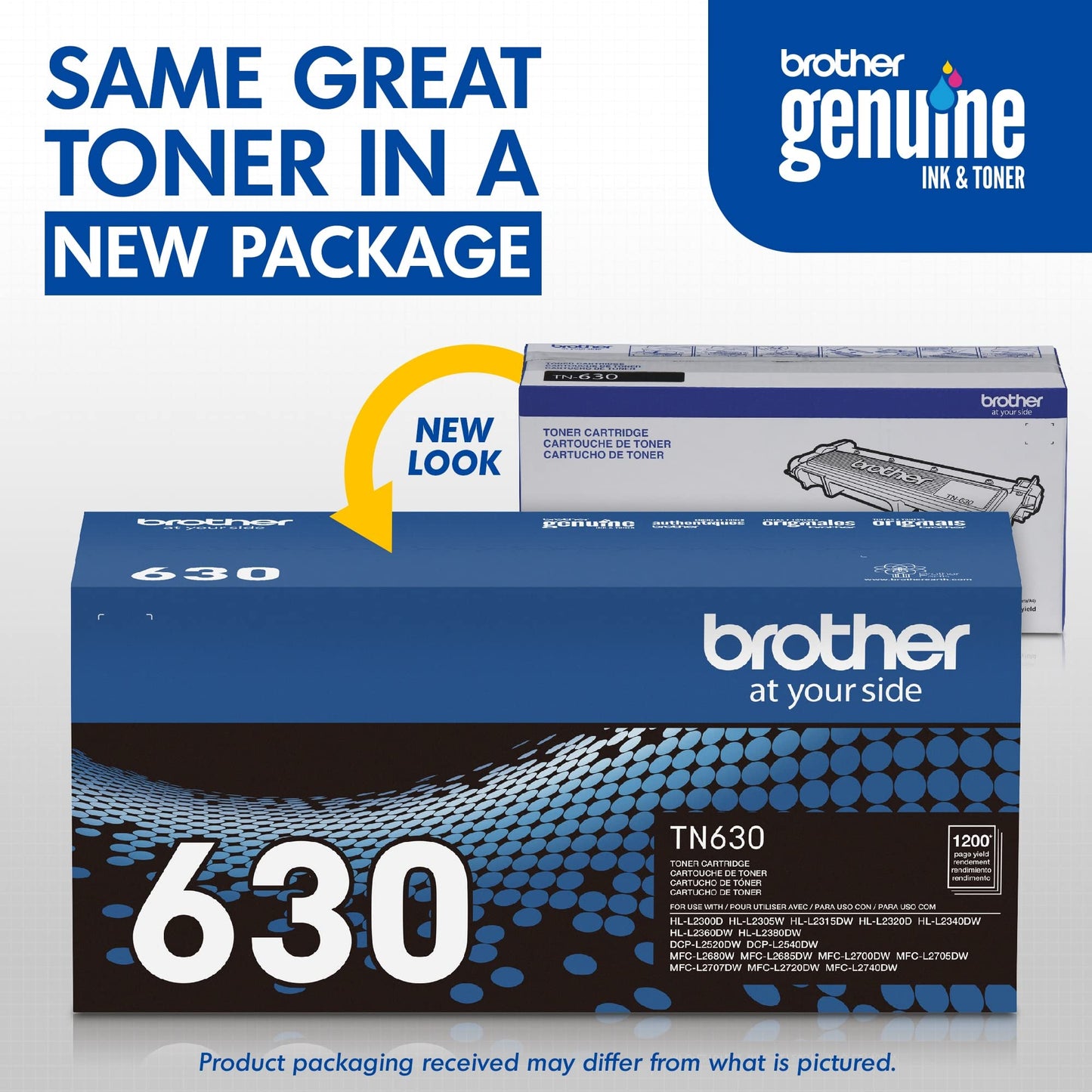 Brother original TN630 Standard Yield Black Toner Cartridge, original toner replacement cartridges, toner for Brother laser printers HL-L2320D, DCP-L2520DW, MFC-L2700DW, MFC-L2720DW and more