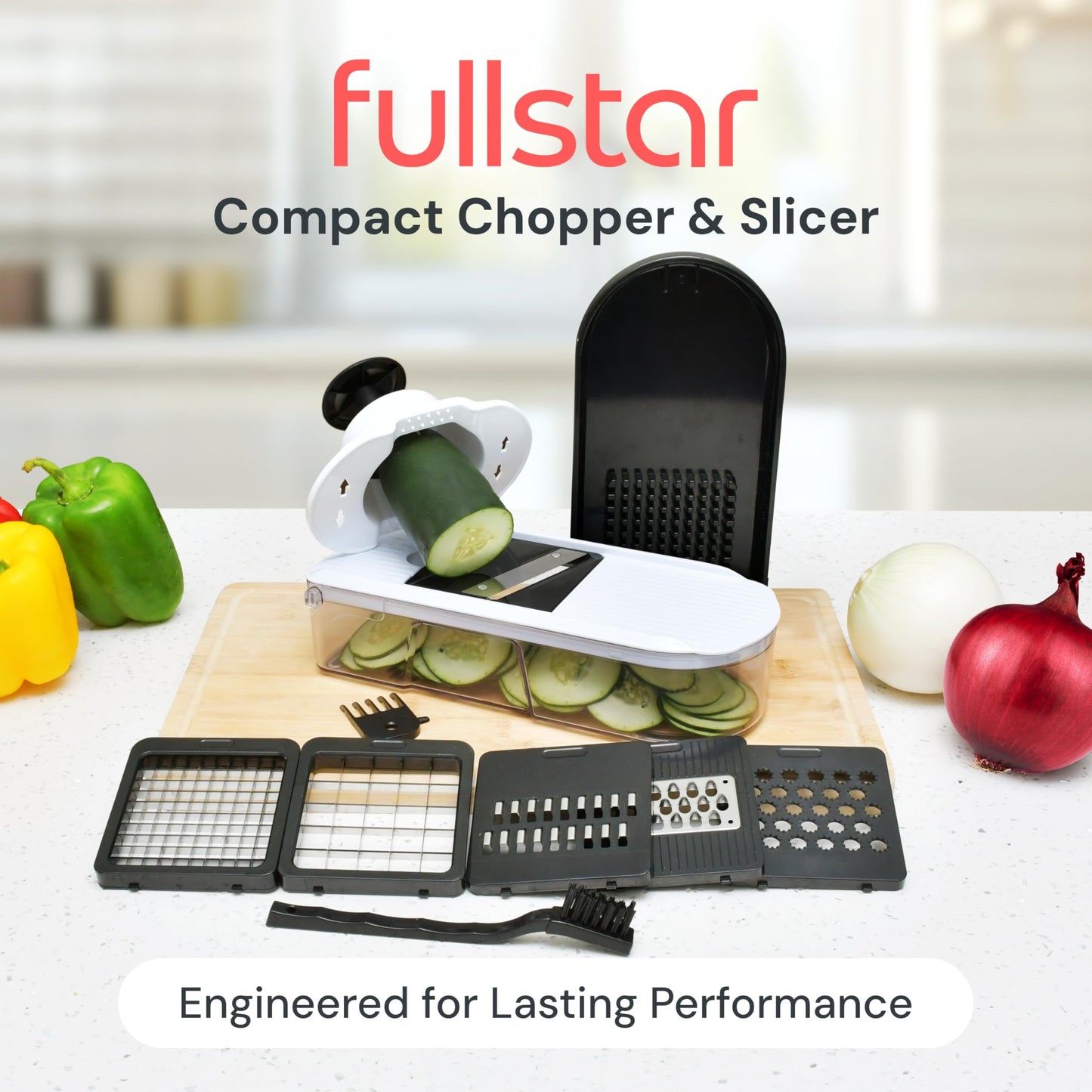 Fullstar Vegetable Chopper & Mandoline Slicer - Julienne Cutter Dicer Grater for Food Veggie Onion Cucumber Tomato Salad Potato Cheese - Kitchen Essentials & Gadgets (Compact 6-in-1, White)