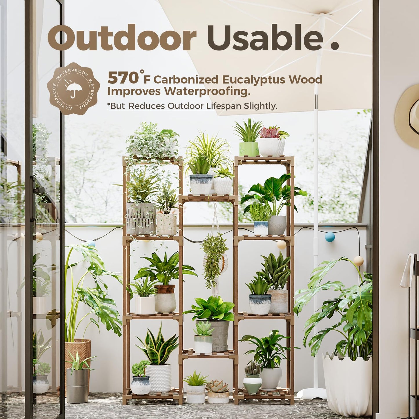 Bamworld Plant Stand Indoor Outdoor Hanging Plant Shelf for Multiple Plants Pots Wood Flower Stand Tall Large Flower Holder for Living Room, Patio, Balcony, Garden Decor, Brown