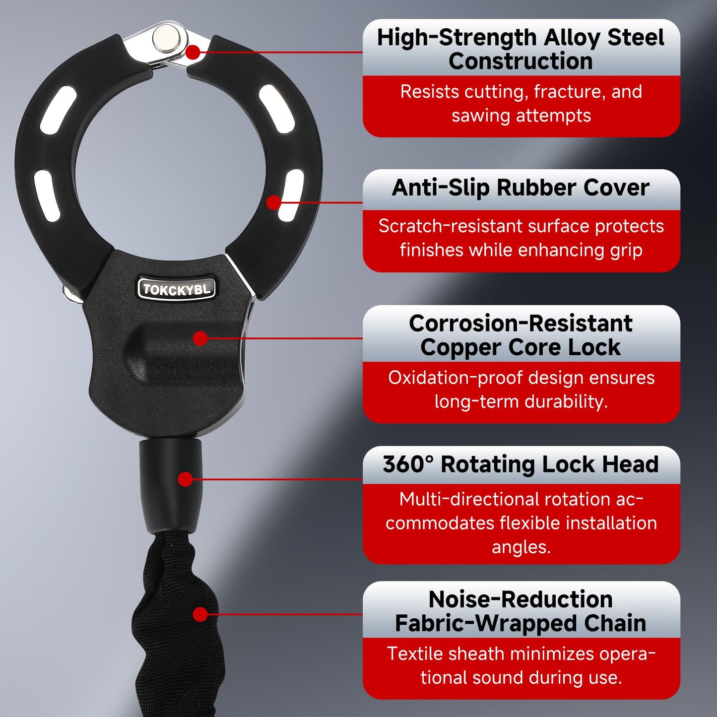 TOKCKYBL Heavy Duty Electric Scooter Lock with Scooter Bag - 6mm Anti-Theft Chain Lock, 94cm Weatherproof Security for E-Scooters, E-Bikes, Motorcycles