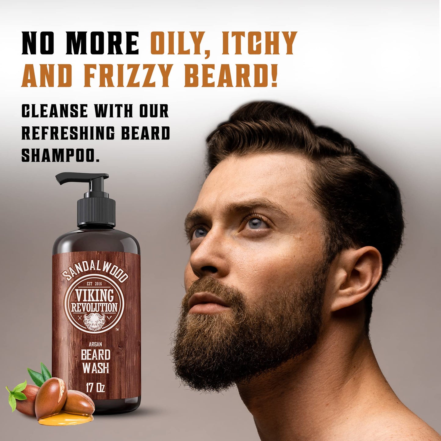 Viking Revolution - Beard Wash & Beard Conditioner Set With Argan & Jojoba Oil - Softens & Strengthens - Beard Shampoo & Conditioner - Sandalwood - 500 ml x 2