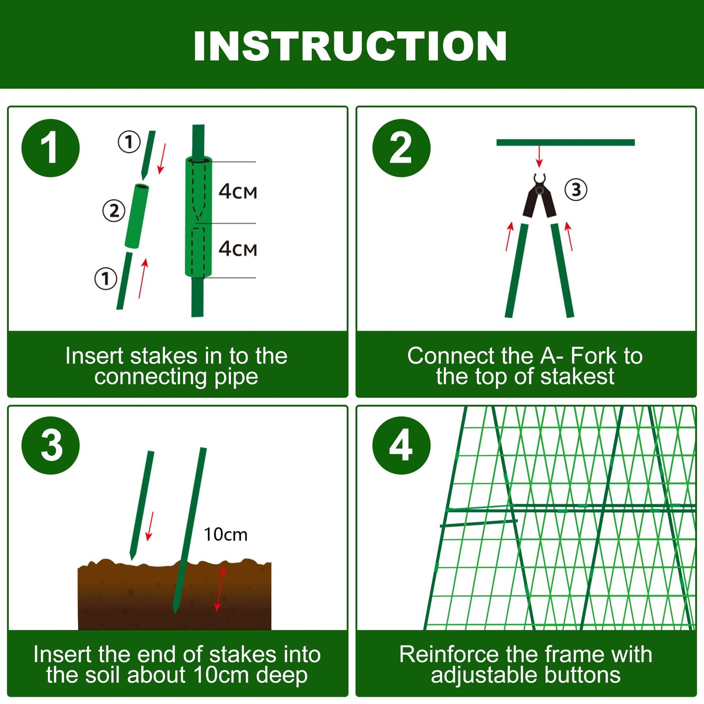DECOHS A-Frame Metal Garden Trellis Set for Raised Bed-47x 47 Inch Detachable Climbing Trellis with Net and Clips for Outdoor Plant Cucumber Flowers Vegetables