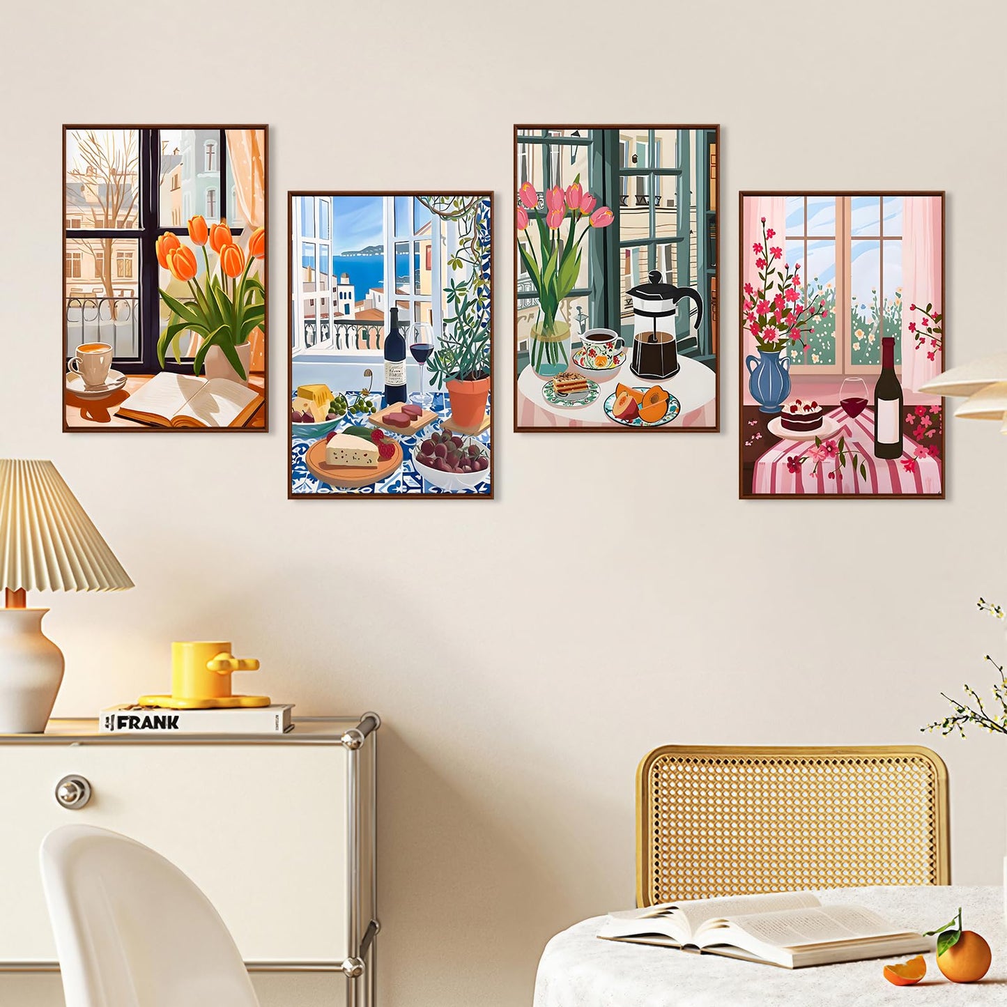 4 Pack Paint by Numbers Adult Kit with Frame Window Scenery, Adult Paint by Number Kits Framed with Wooden Easel, Coffee Framed Painting by Numbers for Adults, Perfect for Wall Decor 8X12 Inch
