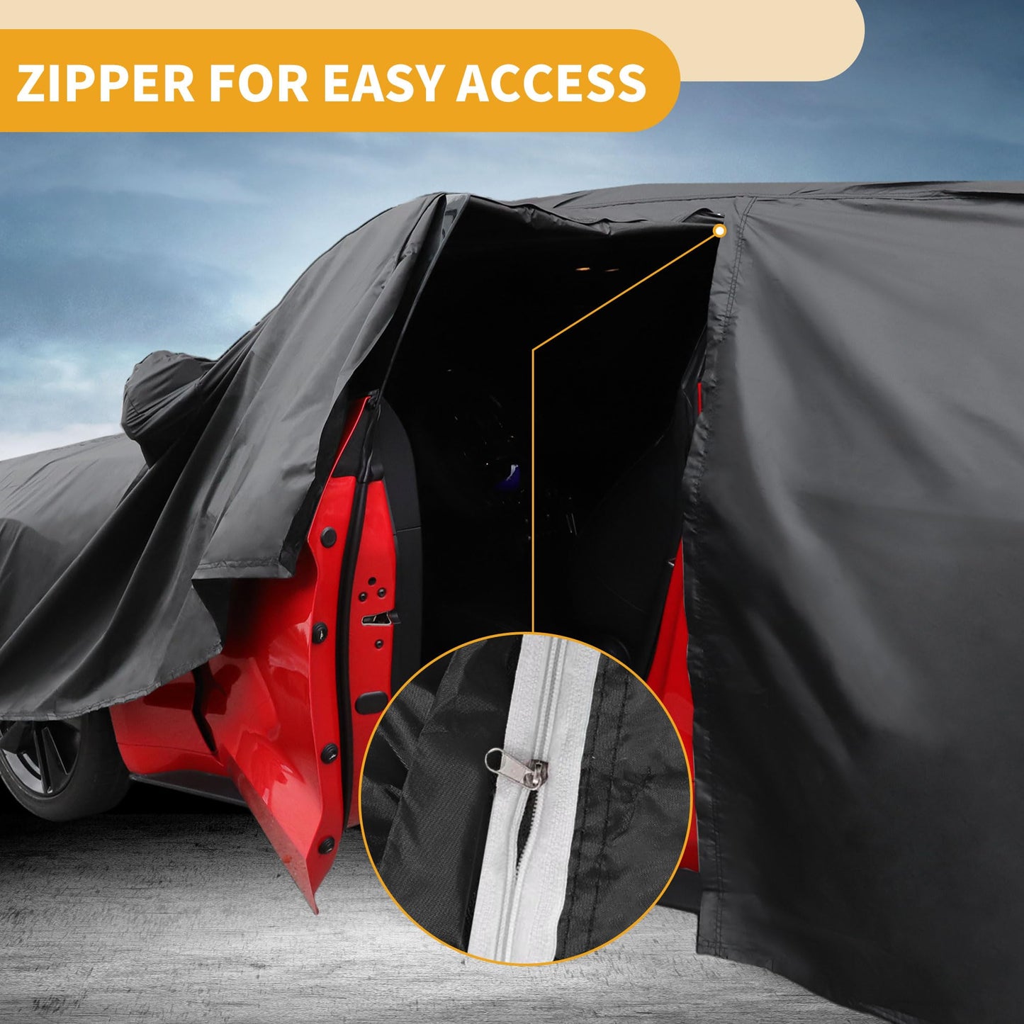 Partuto Car Cover Waterproof All Weather Sun Rain Protection Full Exterior Cover for Chevrolet Camaro Black with Left Side Zippers