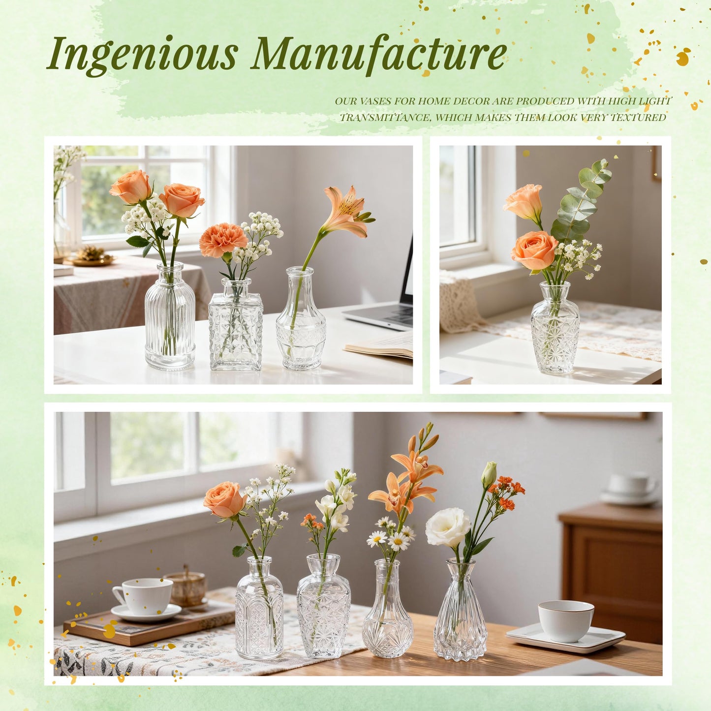 Der Rose 32pcs Small Glass Bud Vases Bulk, Clear Flower Vases for Home Dining Table & Wedding Centerpieces Decor