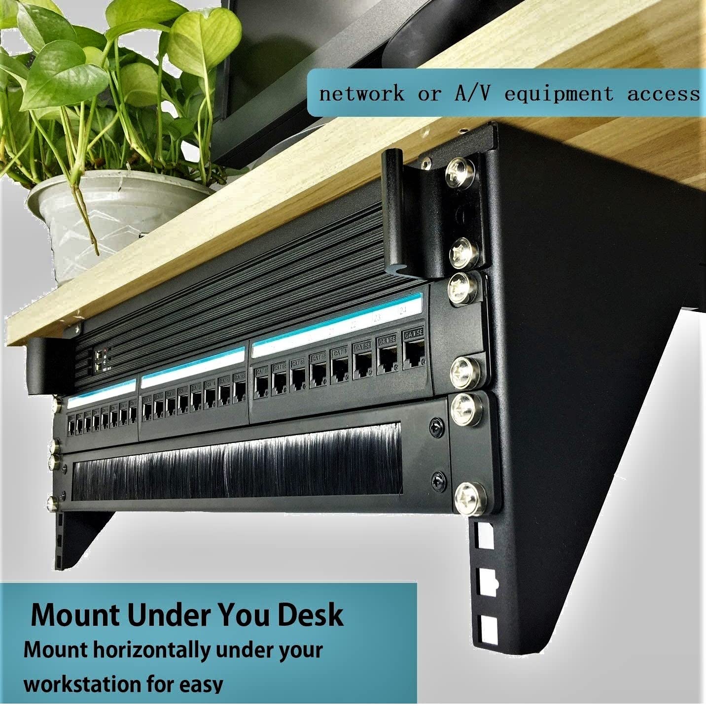 KUYEFGF 1U 19 Inch Rack Mount Brush Panel | Cable Entry Management Passthrough | Black Metal Rack Brush Cables Organizer