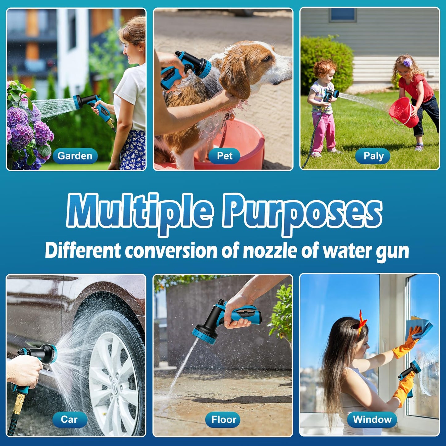 Expandable Garden Hose 100FT, Lightweight Water Hose with 10 Function Nozzle & 3/4" Solid Brass Fittings,Kink Free Retractable Collapsible Flexible Gardening Hose Pipe with Hook and Storage Bag,Blue