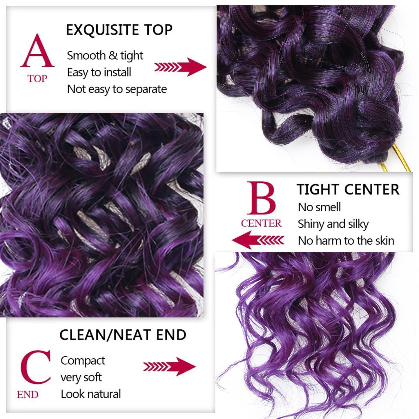 8 Packs Curly Crochet Hair GoGo Curl Crochet hair for Black Women Deep Wave Braiding hair,Synthetic Bohemian Crochet Braid Water Wave Crochet hair Extensions(Purple, 14inch)
