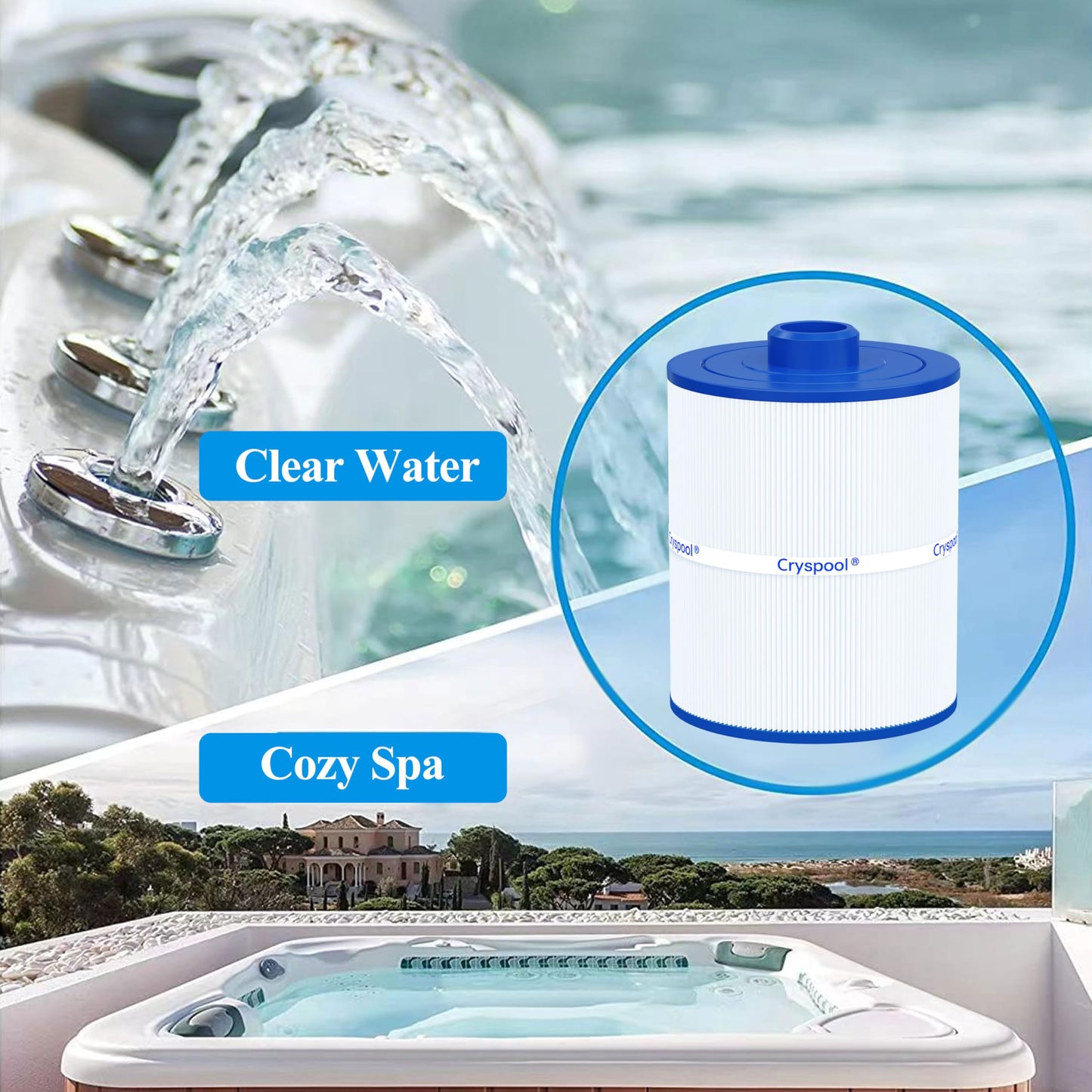 Cryspool® 08004 Filter Compatible with C-8450, FC-3310, PCS50N, 100593, 3301-2261, Maax Spas, 50 Sq. Ft Spa Filter Cartridge, 1 Pack