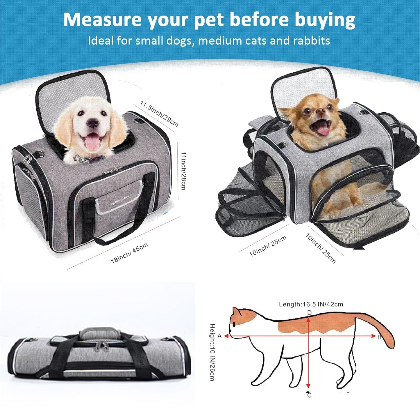 Cat Travel Bag 4 Sides Expandable Pet Carrier Airline Approved Folding Soft Sided Transport Tote Bag for cat