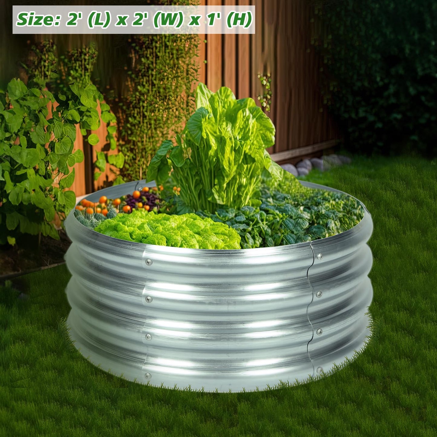 OUSHENG 3 Pack Round Galvanized Raised Garden Beds Outdoor, Steel Fire Pit Ring Flower Planter Large Metal Above Ground Boxes Kit for Gardening Vegetables Outside, 2x2x1ft