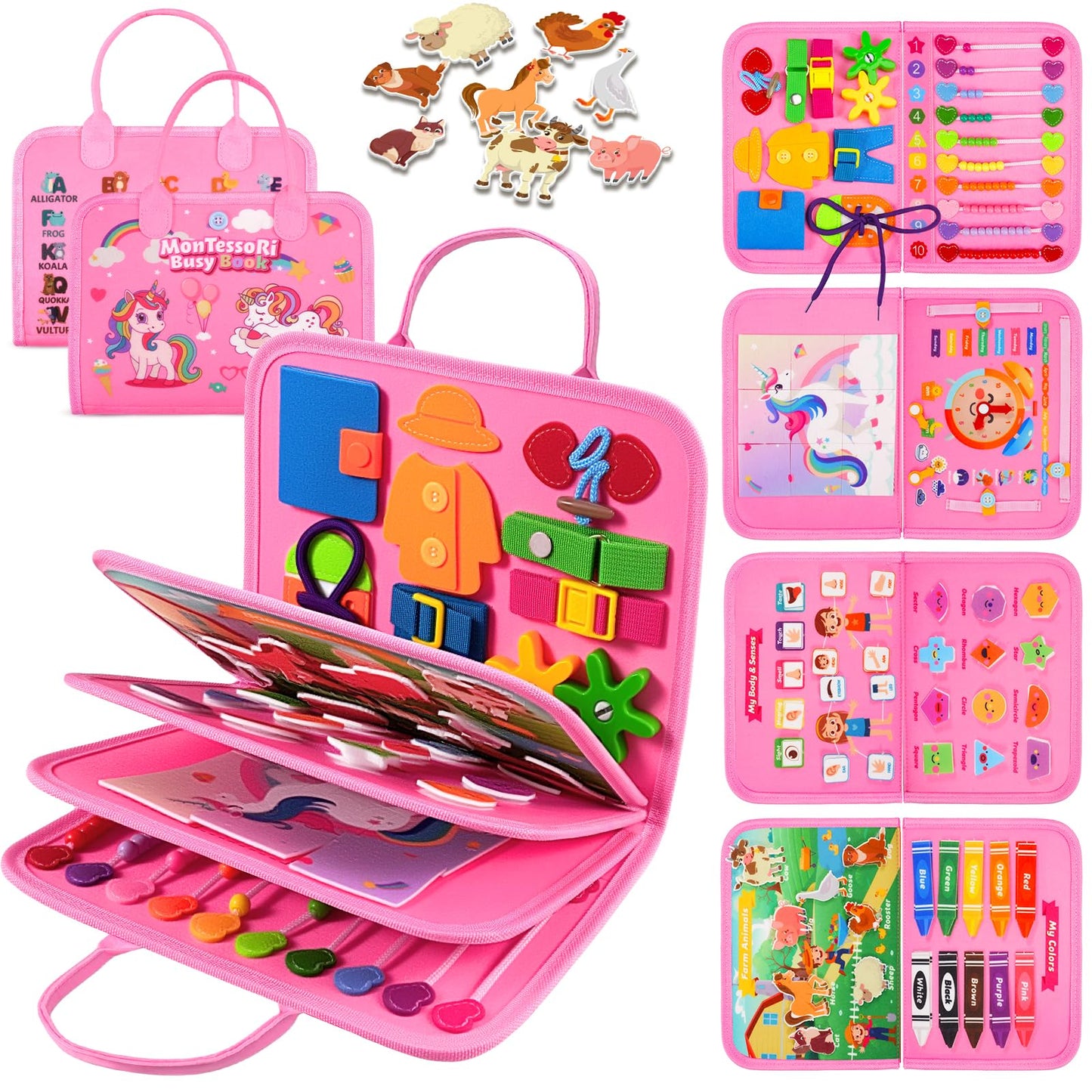 ZOOI Toddler Toys Busy Board - Montessori Toys for 1-5 Year Old Boy Girl Birthday Gifts for Kids, Sensory Toys Baby Essentials, Busy Book for Toddlers 1-5 Year Old, Airplane Activities Toys Gifts