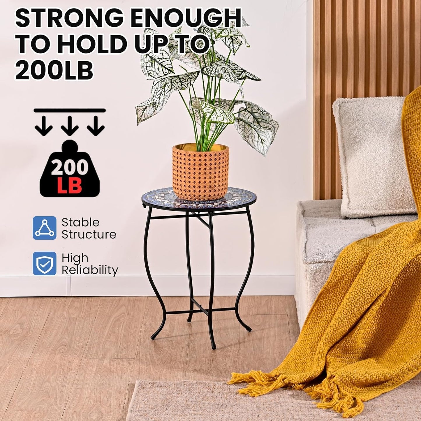 17" Tall Patio Side Table, 14 Inch Round Side Table, Weather Resistant Anti-Rust Metal Indoor Outdoor Side Table for Patio Yard Porch Balcony Garden Bedside, Dark Blue