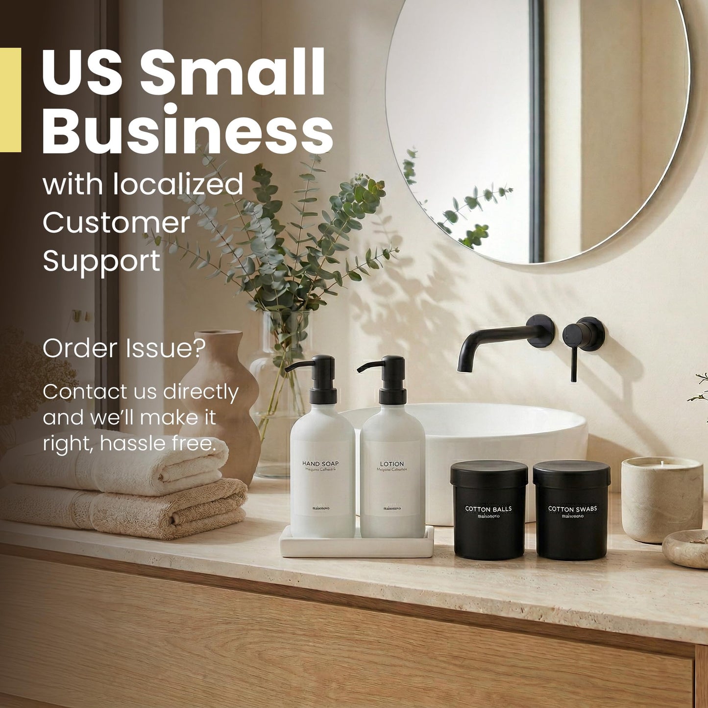 MaisoNovo Bathroom Soap Dispenser Set - Soap and Lotion Dispenser Set with White Soap Dispenser, Black Pumps & Concrete Tray