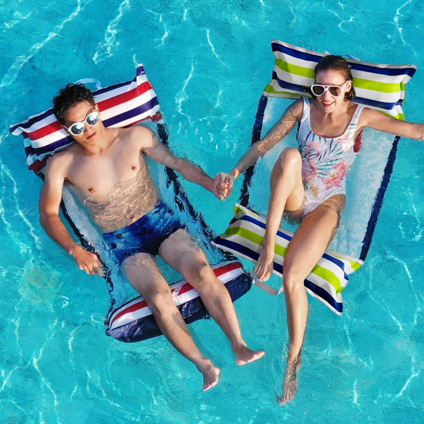 Jasonwell Inflatable Pool Hammock Float - 2 Pack Water Floaties Multi-Purpose (Saddle Lounge Chair Hammock Drifter) 4 in 1 Lake Beach Floating Loungers Swimming Pool Floats Toys for Adults