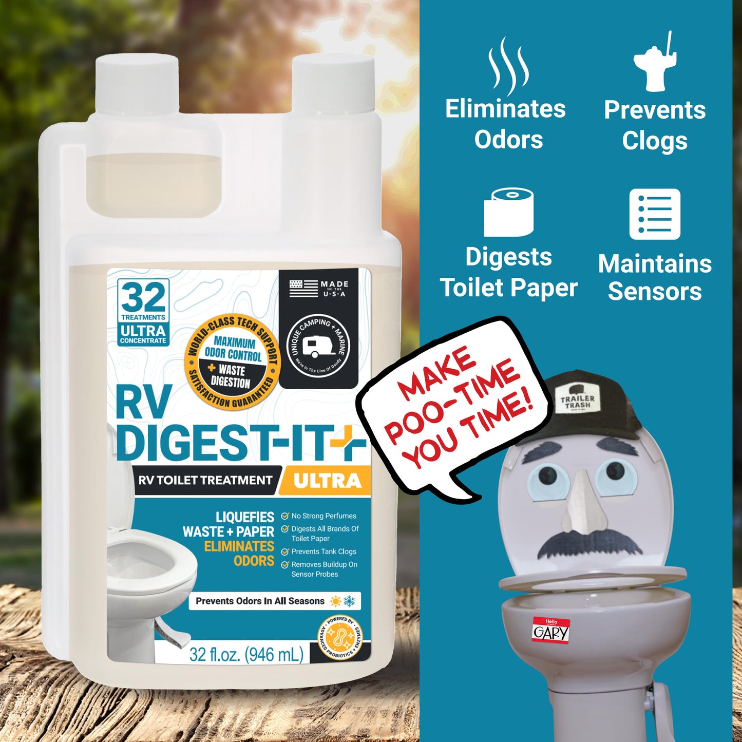 Unique RV Digest-It Ultra RV Toilet Treatment, 32 Uses, Super Concentrated, Eliminates Smells, Liquifies Waste, Easy-Measure Preventive Bio-Enzymatic Holding Tank Treatment, Package May Vary (32 oz)
