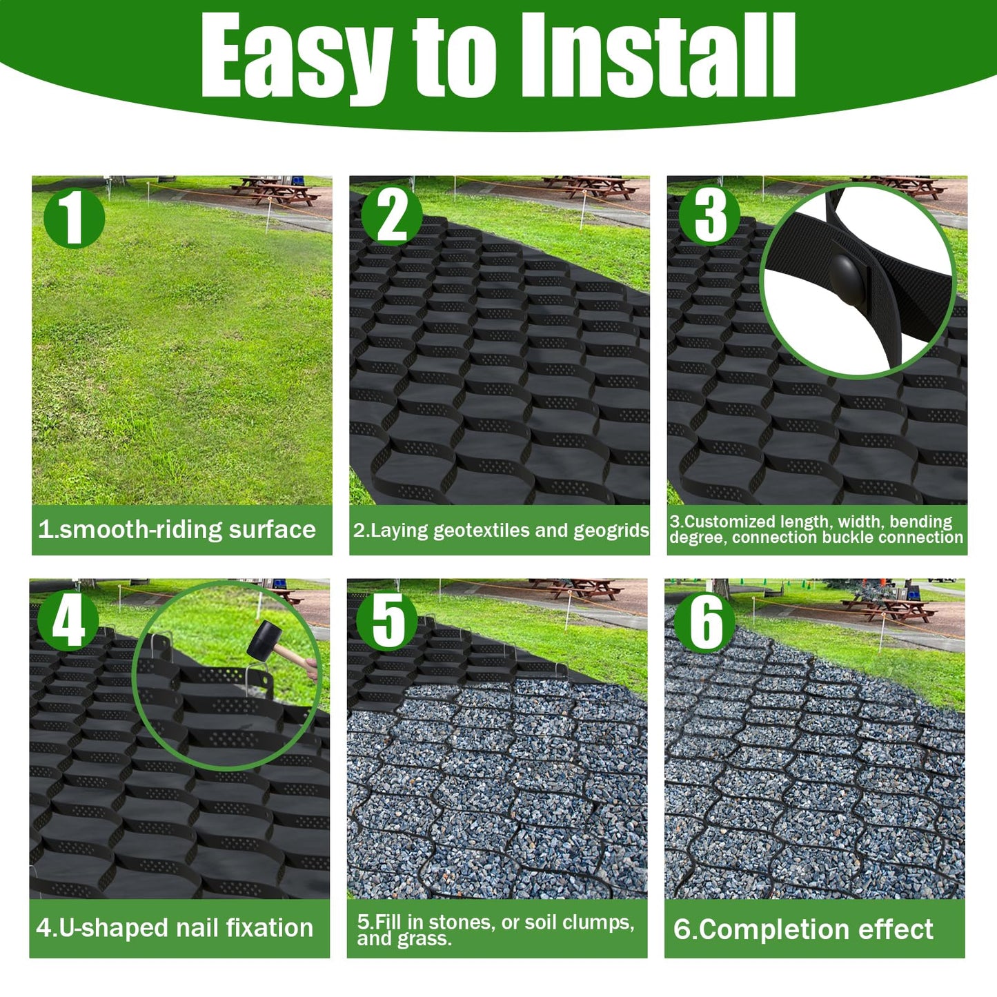 2" Thick Gravel Ground Grid 6.5ft x 16.5ft - Geo Grid Driveway Stabilization Grids, Gravel Retainer Grid 1885 LBS Per Sq ft, Geocell Geogrid for Walkway Driving RV Parking Slopes and Garden