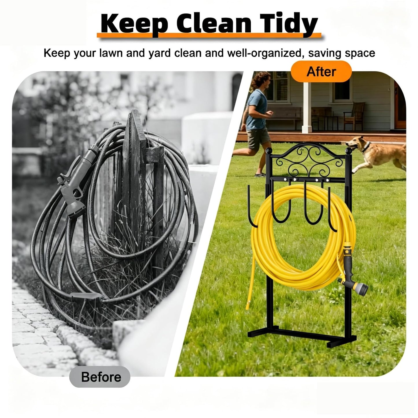 Garden Hose Holder, Heavy-Duty Garden Hose Stand for 100FT Hoses, Freestanding Water Hose Holder for Yard & Garden, Black