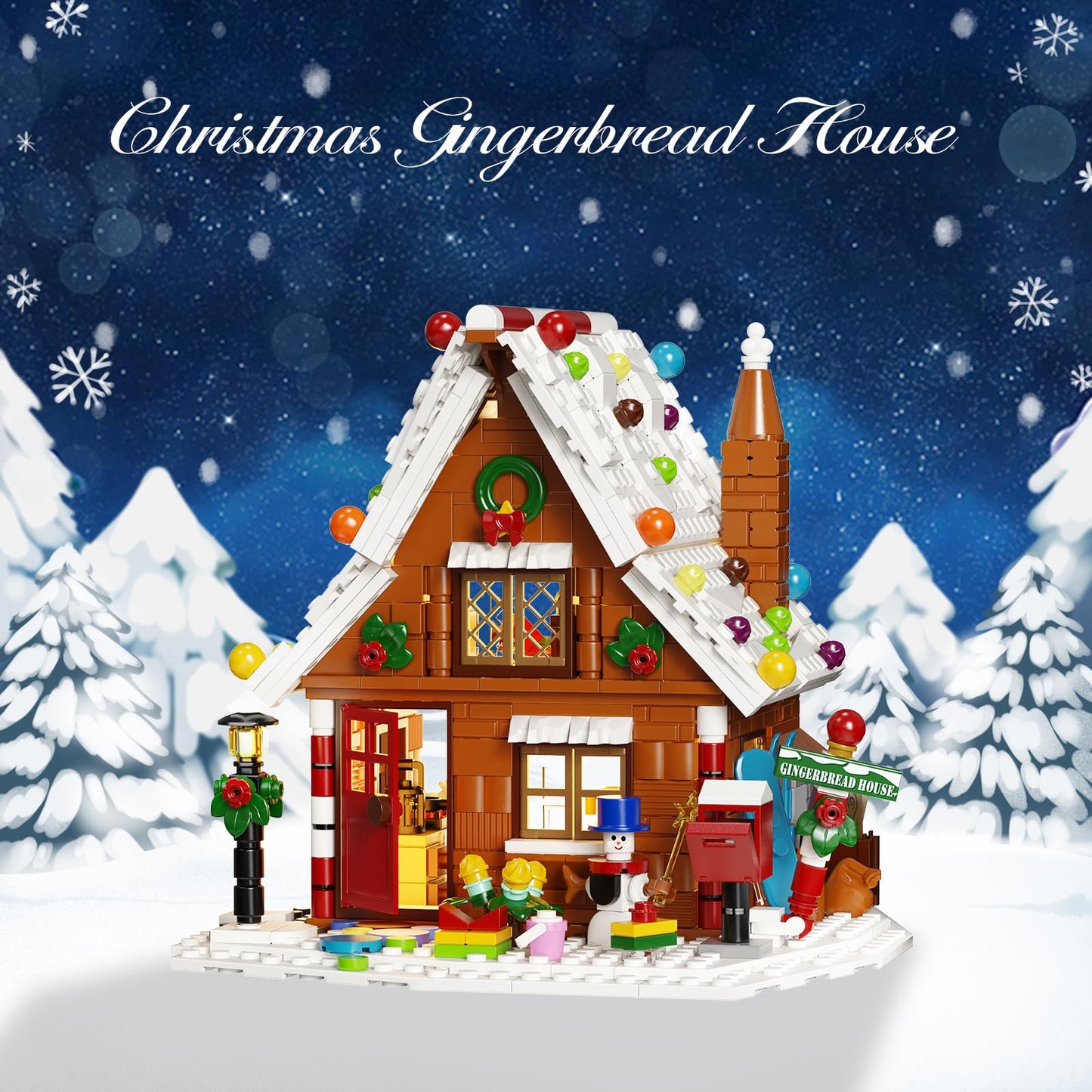 Christmas Gingerbread House Building Kit with LED Lights,Christmas Village House Blocks Set,Compatible with Lego,Xmas Decorative Gifts for Girls and Boys,Kids and Adults