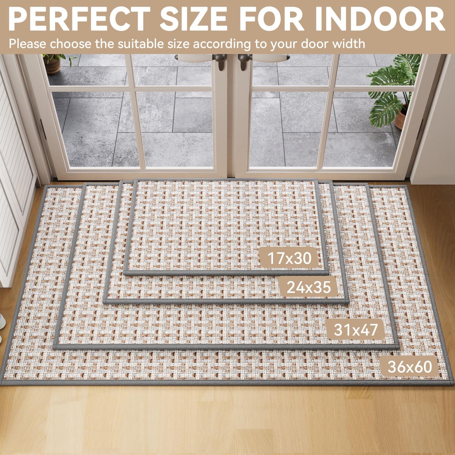 Door Mat 31"x47", Dirt Resistant and Absorbent, Non-Slip Rubber Backing Floor Mats, Easy Clean Low-Profile Doormat for Entryway, Front Door, Inside Entrance, Gray